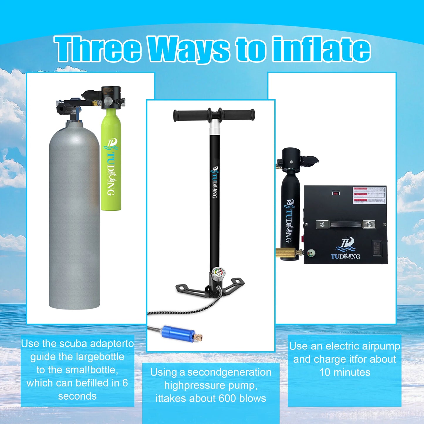 TUDIVING 0.5L Mini Scuba Tank With Diving Mask For Underwater Breathing Training