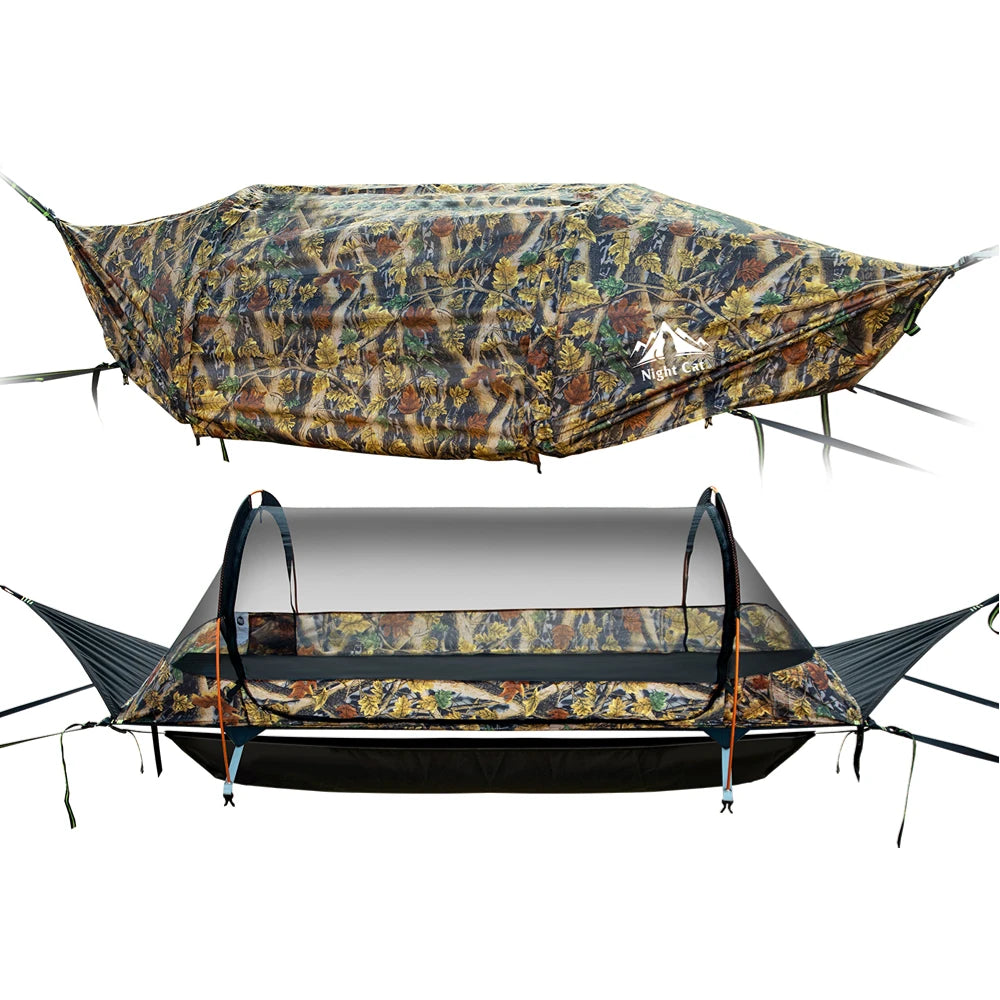 Night Cat Flat Lay Hammock Tent With Mosquito Net Rainfly Storage