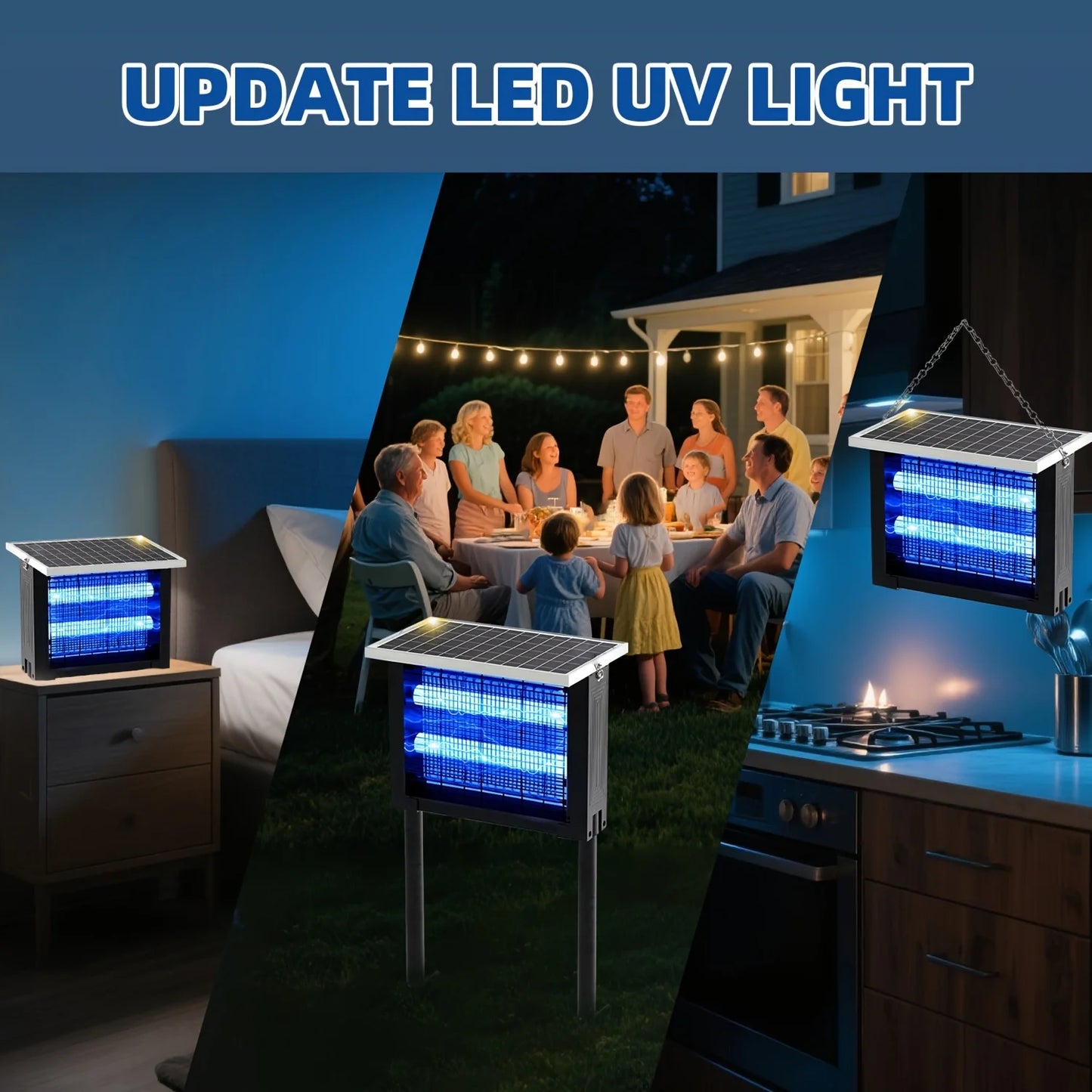 Power through mosquitoes with a silent, solar powered bug zapper built for your outdoor living.