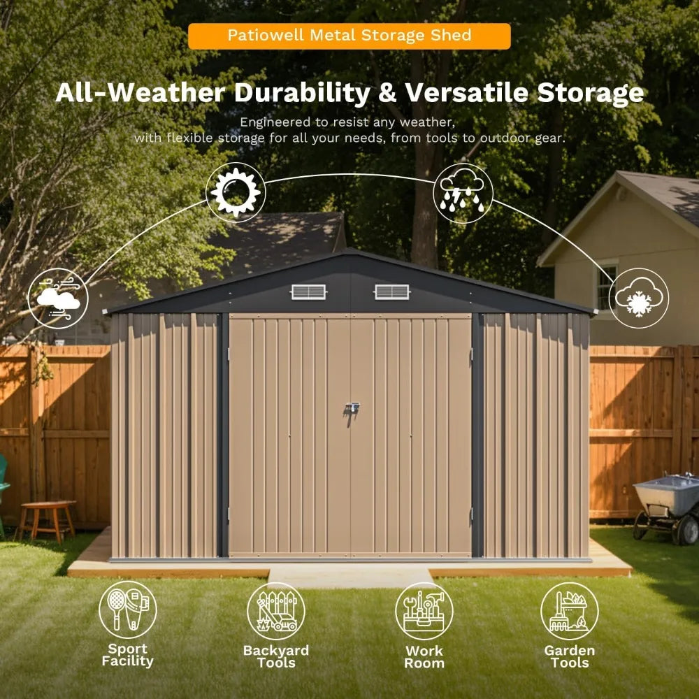 10 X 12 Ft Metal Storage Shed With Tool Storage For Outdoor Use