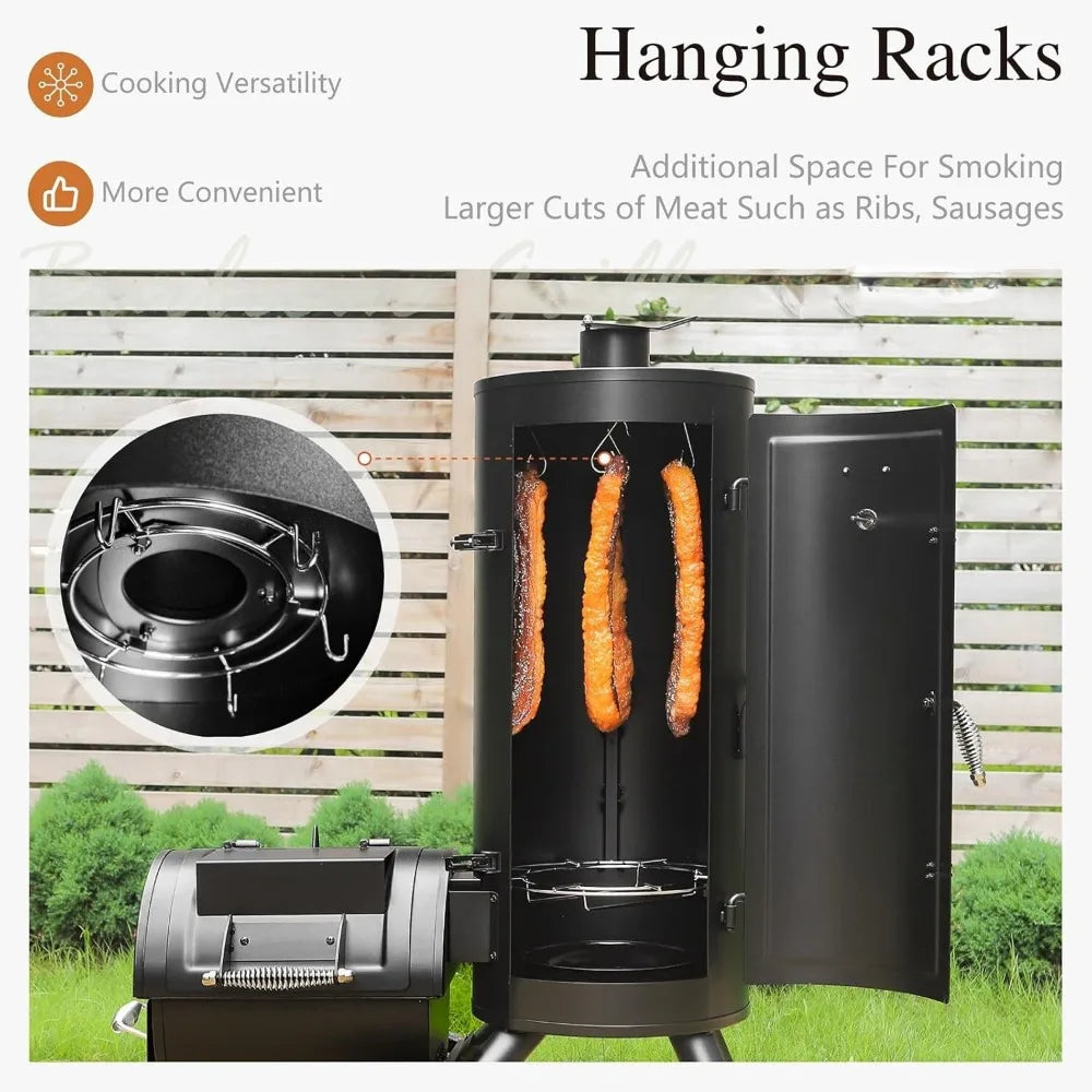 NONECN Outdoor Heavy Duty Vertical Offset Charcoal Smoker Grills Extra Large