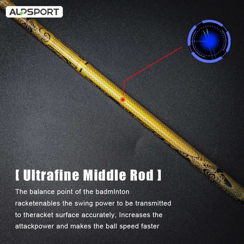 Alpsport Taj 4U Badminton Racket T800 Carbon Fiber Ultra Light Includes Bag