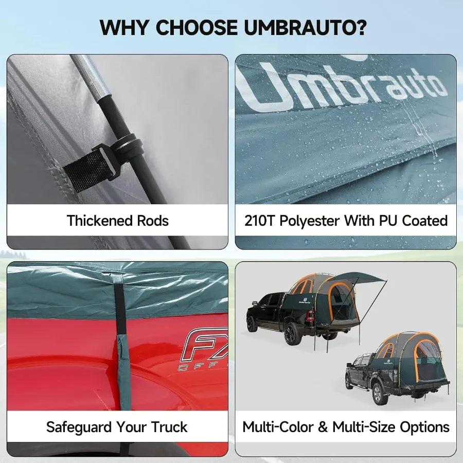 Turn your pickup into a portable campsite in minutes with this 5.56ft truck bed tent that stands up to rain and rugged terrain.