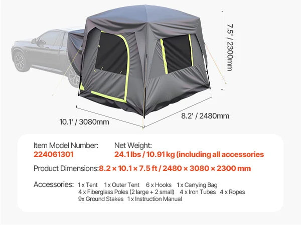 SucceBuy SUV Tent Camping Waterproof PU2000mm Double Layer Shade Mesh Windows