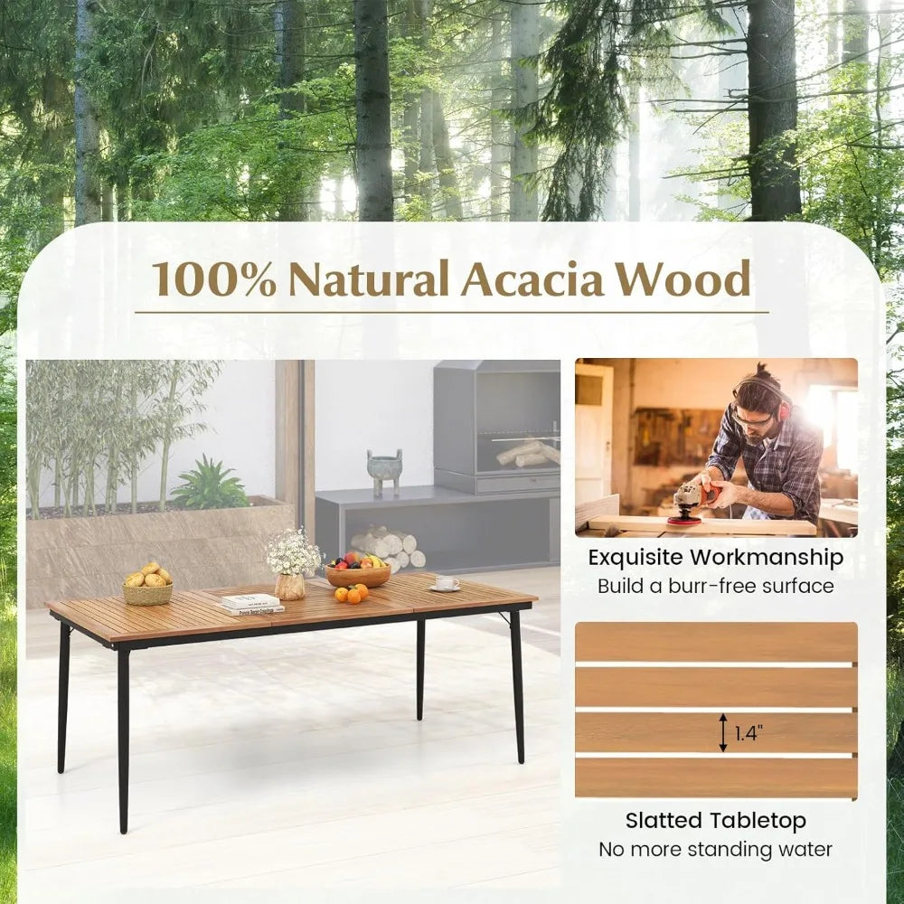 Outdoor Dining Table For 8 With 79 Inch Acacia Wood Top And Metal Frame