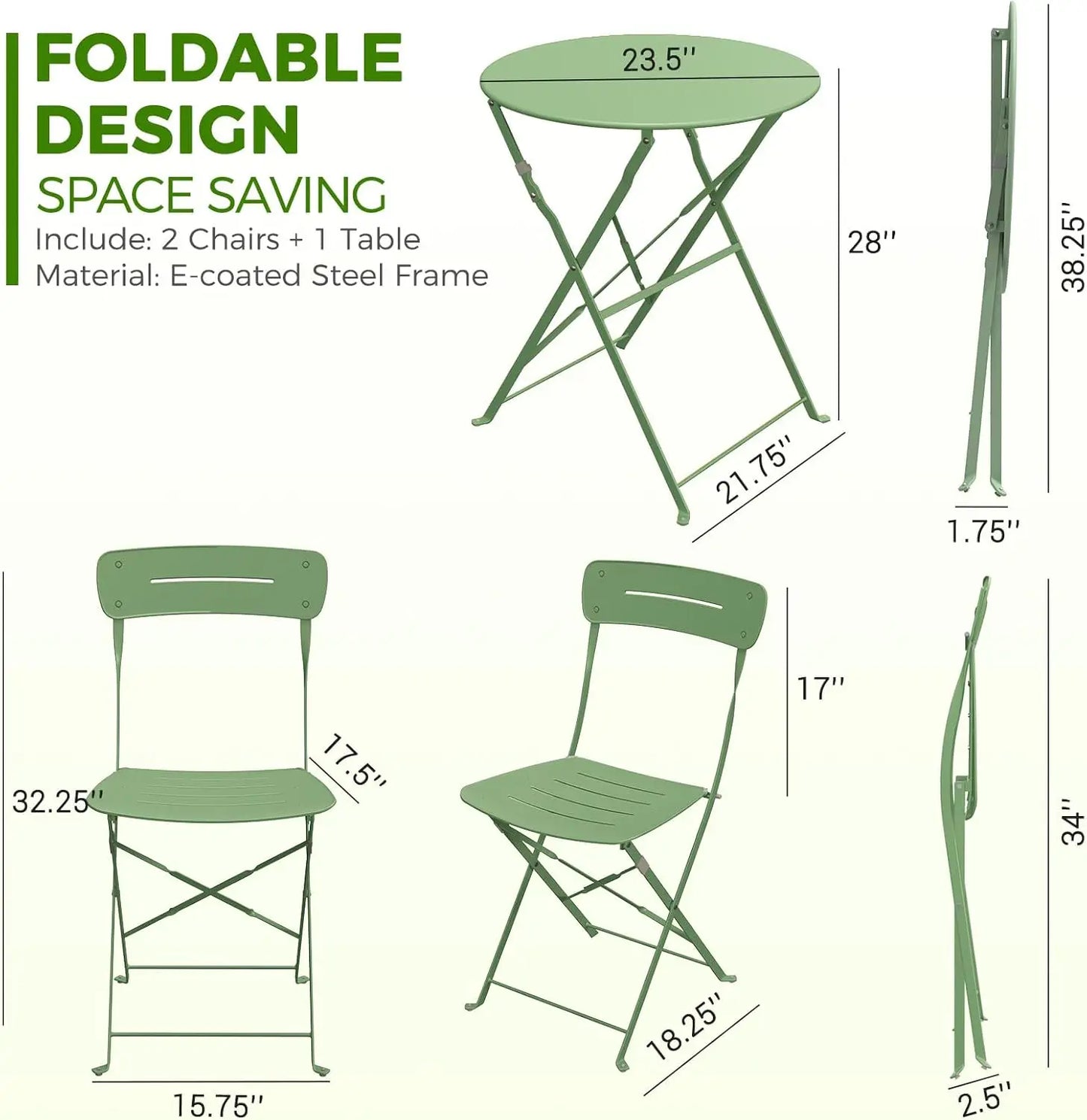 Patio Bistro Set 3 Piece Folding Table And Chairs For Outdoor Garden