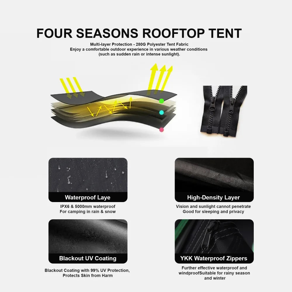 Elevate your outdoor adventures with the RRT roof top tent that turns any vehicle into a ready-made campsite.