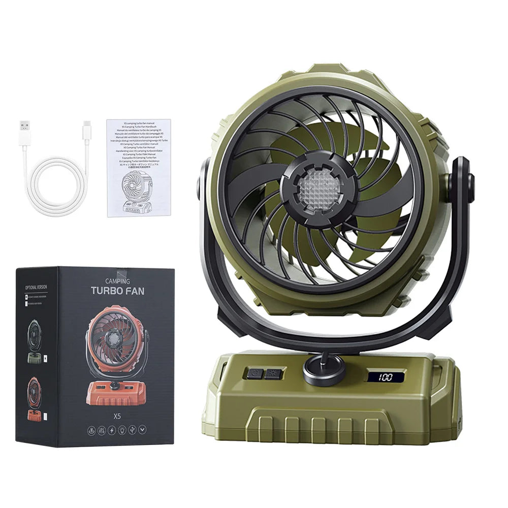 CURUK 20000mAh Camping Fan Portable Wireless Tent Circulator With LED Light