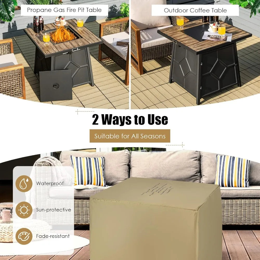 2 in 1 Outdoor Propane Fire Pit Table 28 Inch Square With Lid 40000 BTU