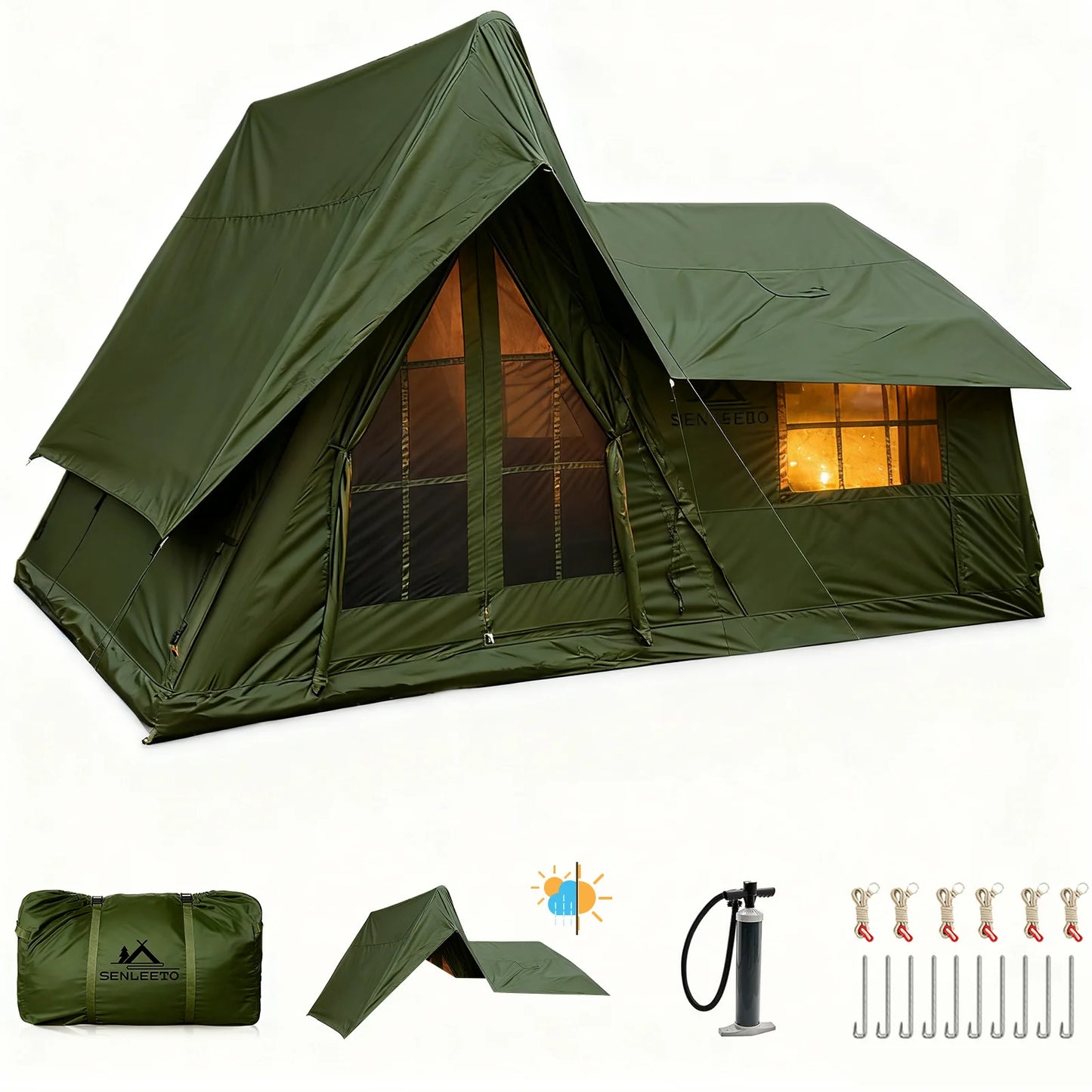 Experience effortless family camping with this spacious inflatable tent that inflates in minutes, resists wind and rain, and keeps you comfortable through hot summers and cold nights alike.