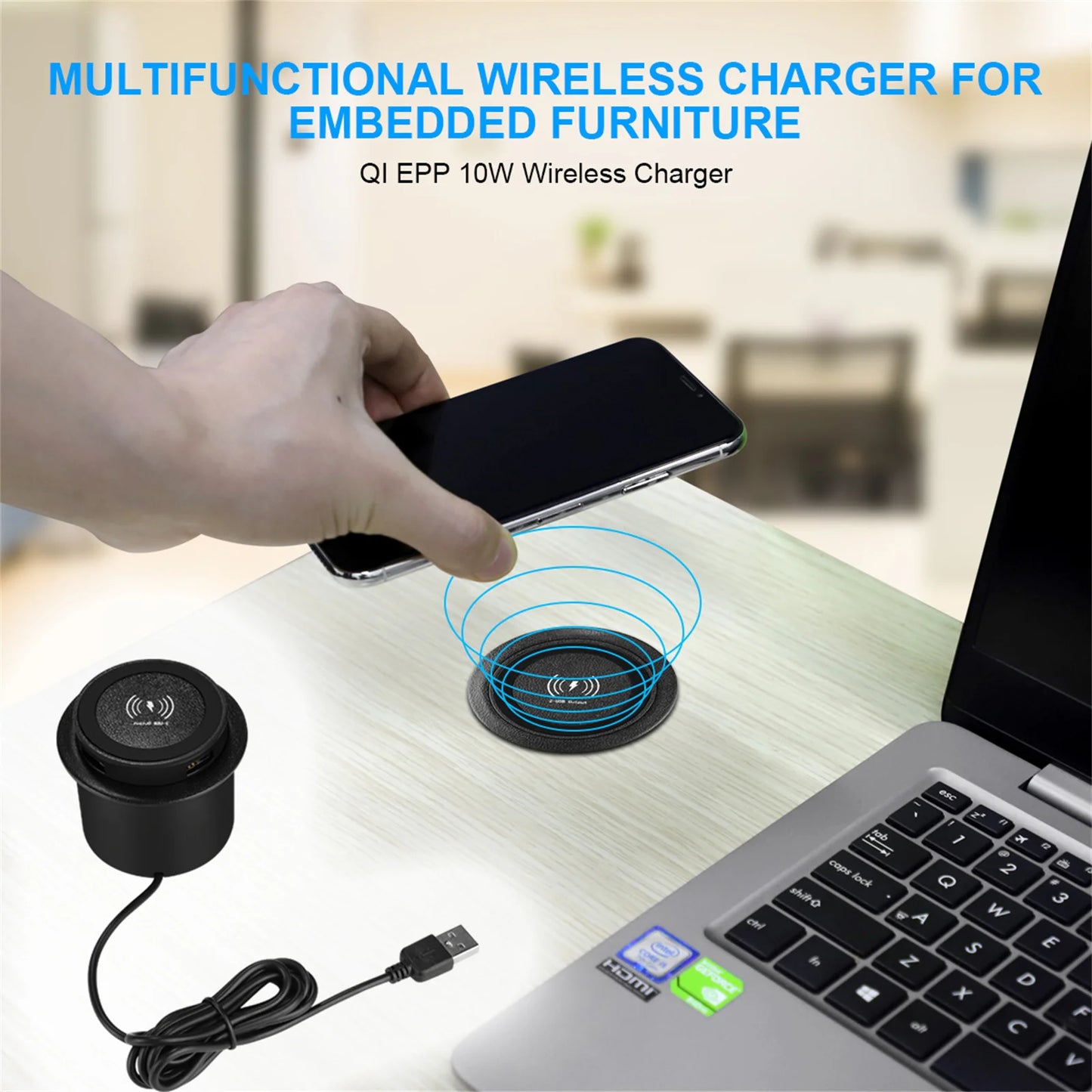 3 In 1 Embedded Wireless Charger For Phones USB Desktop Office
