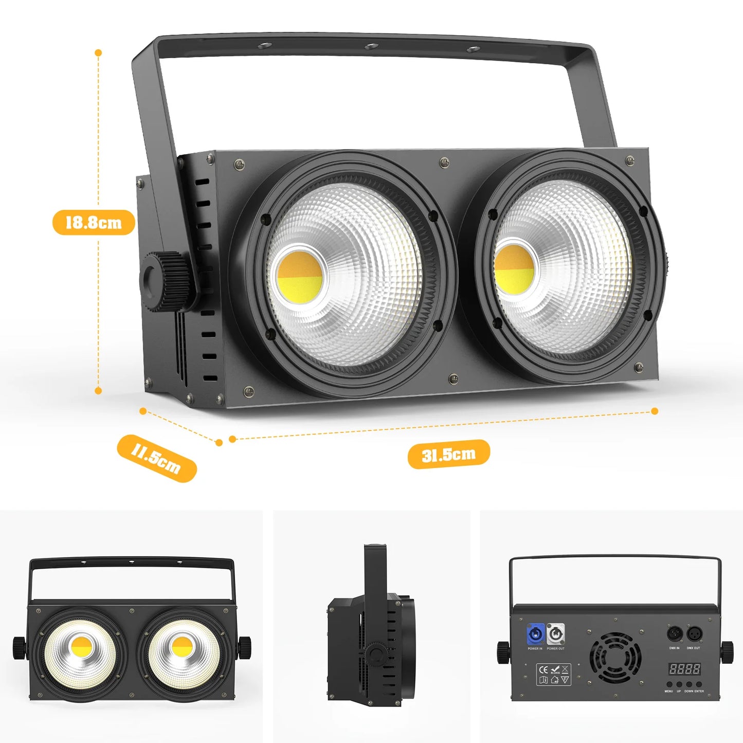 From U'King, four 200W COB Par Lights empower you with blazing, versatile stage illumination.