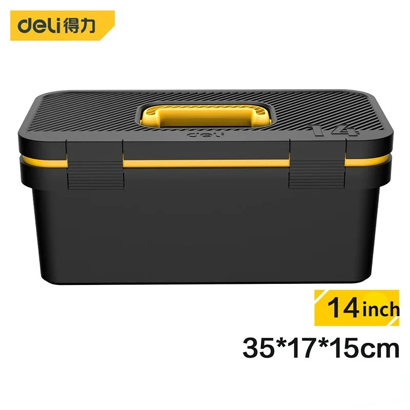 Organize your tools on the go with the durable Deli portable tool storage box.