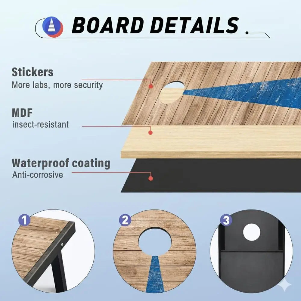 Cornhole Boards Set, 2 Regulation Size 4x2 Ft Cornhole Boards with 8 All-Weather Bean Bags and Carrying Case, Outdoor Corn Hole