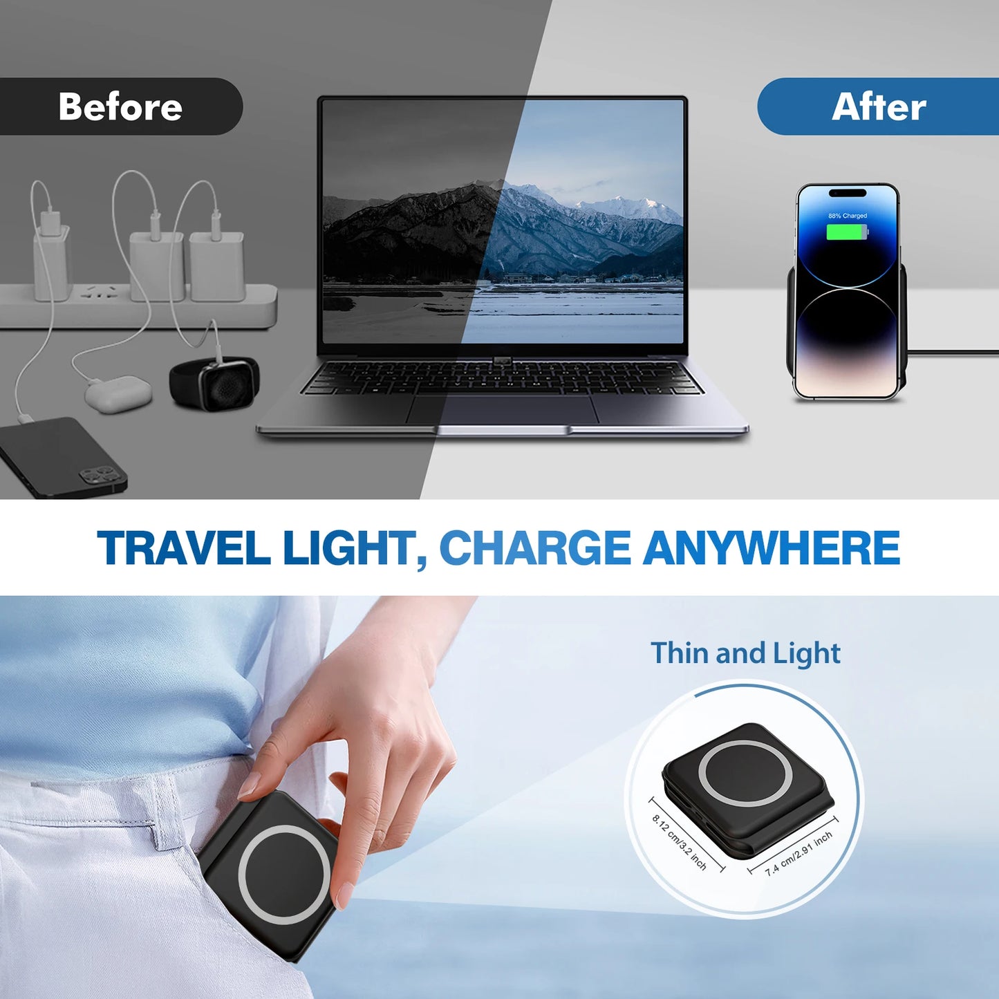 Meet a magnetic 3in1 wireless charger that keeps your devices powered on the go with space-saving design, fast performance, and versatile charging for iPhone, AirPods, and Apple Watch.