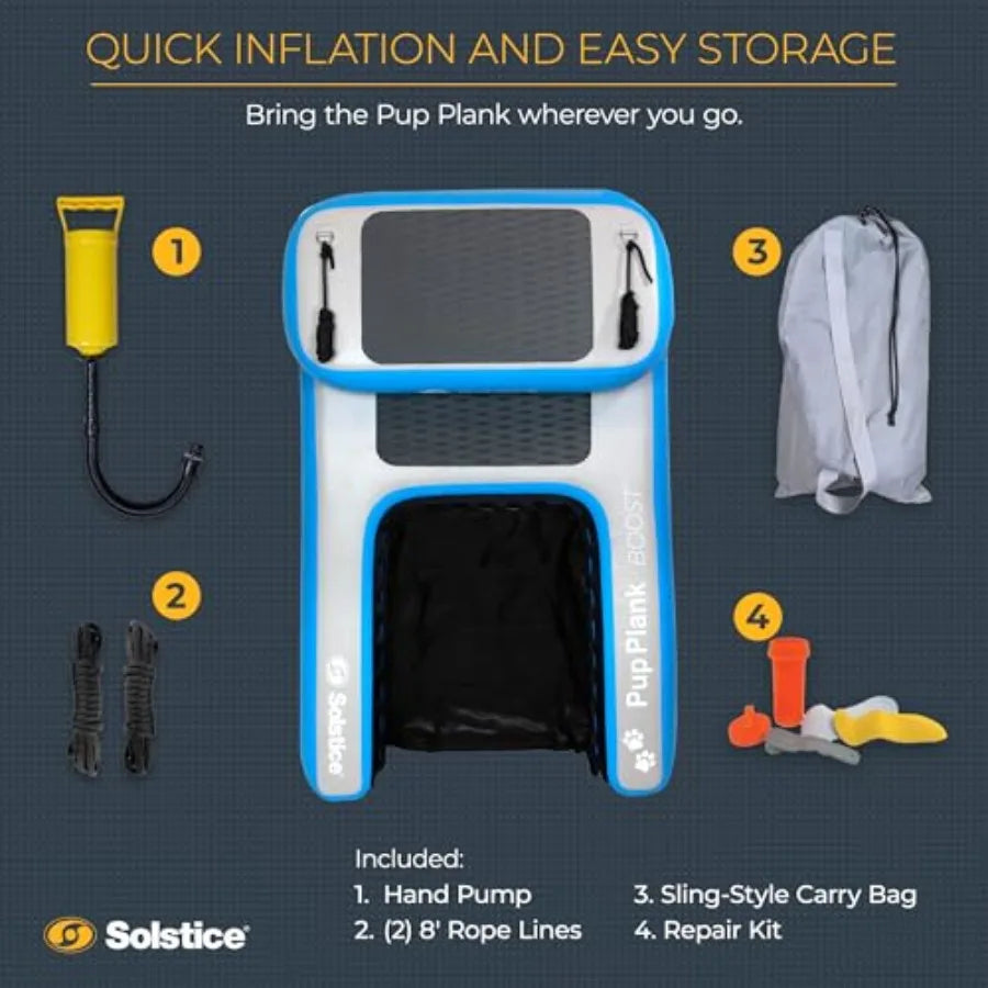 Make waterfront moments safer and easier for you with the OLOEY Inflatable Pup Plank, a sturdy blue water ramp designed for your dogs and docks, featuring quick setup, stable buoyancy, and durable construction for boats, lakes, and rivers.