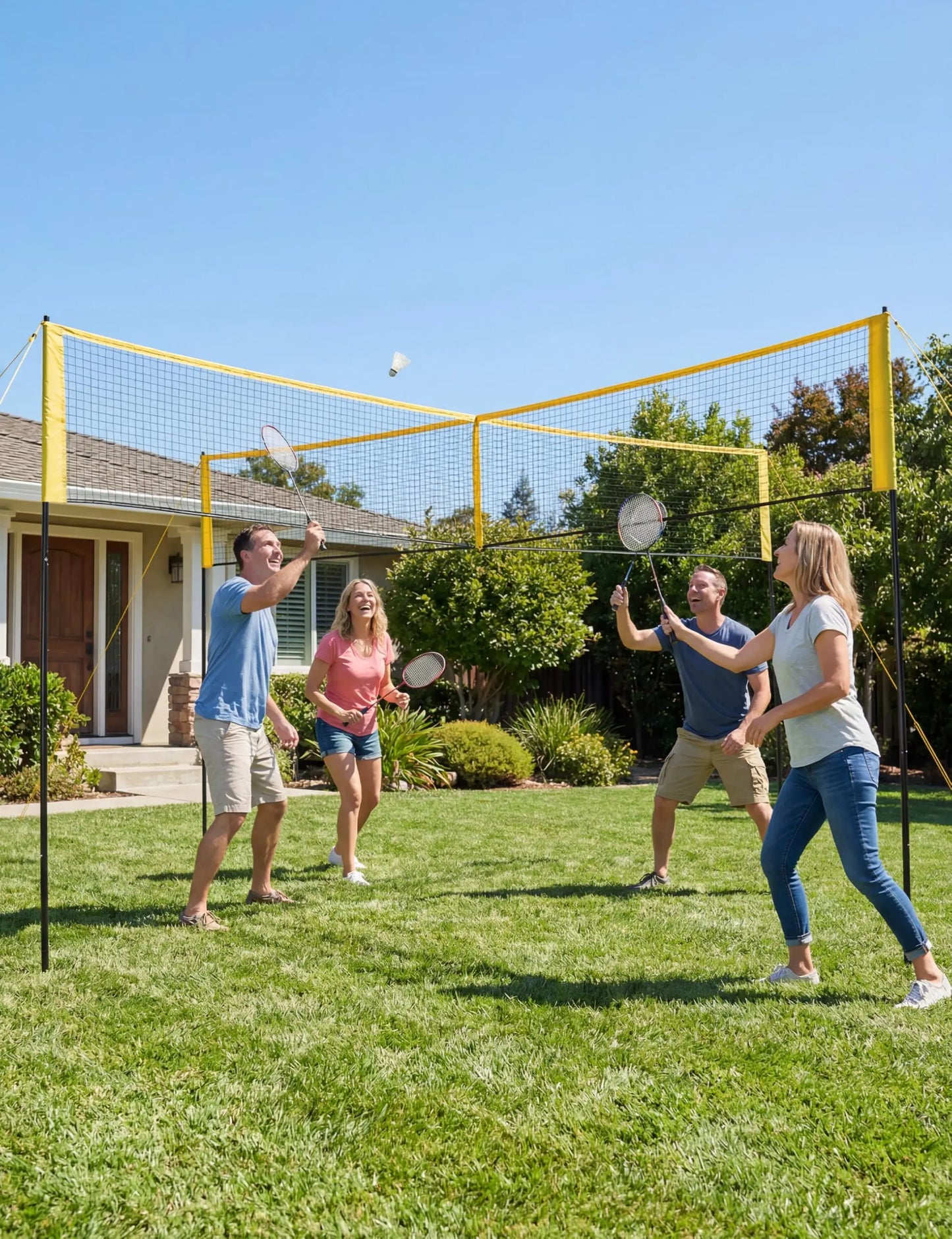 HiMISS 4 Square Volleyball Game Set With Adjustable Heights And 14 Ft 4-Way Net