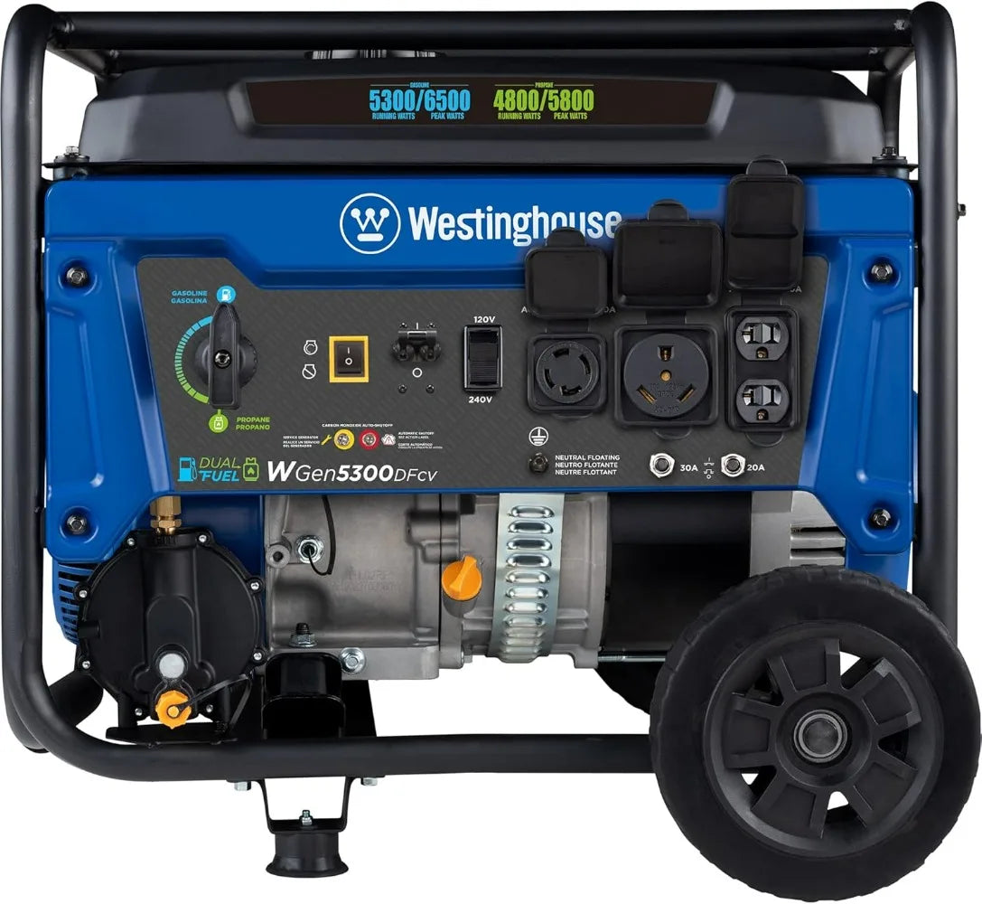 Power your home and outdoor adventures with this versatile 6500W dual fuel generator, featuring a CO sensor for safer operation.