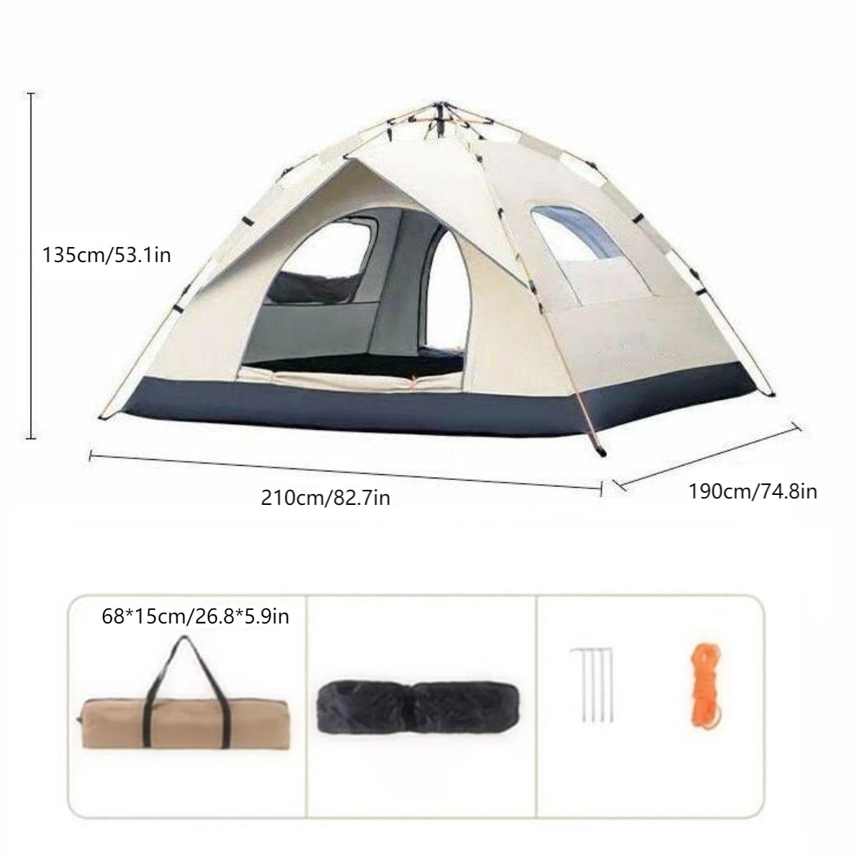 Pakicetus 4 Person Outdoor Sunshade Camping Tent Waterproof Quick Setup