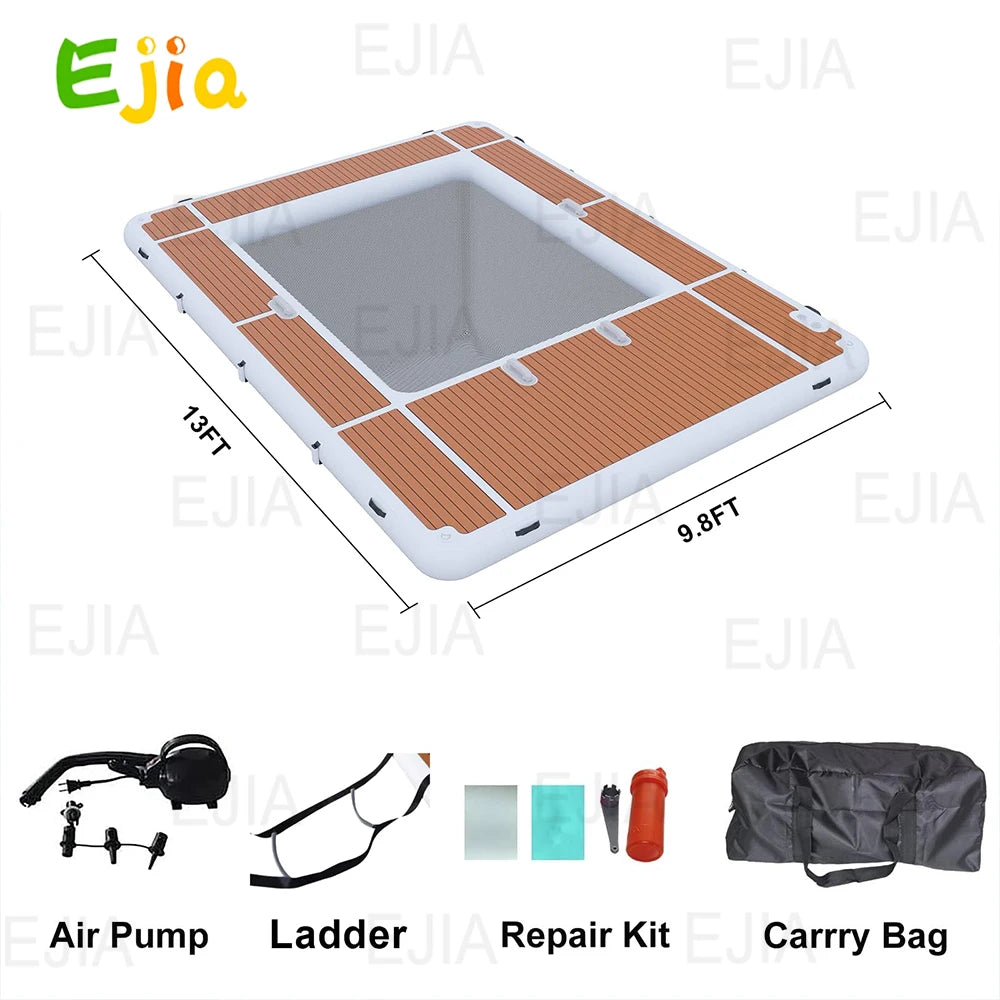 Ejia Inflatable Pool Dock 13x10ft Floating Platform for Yacht or Pool