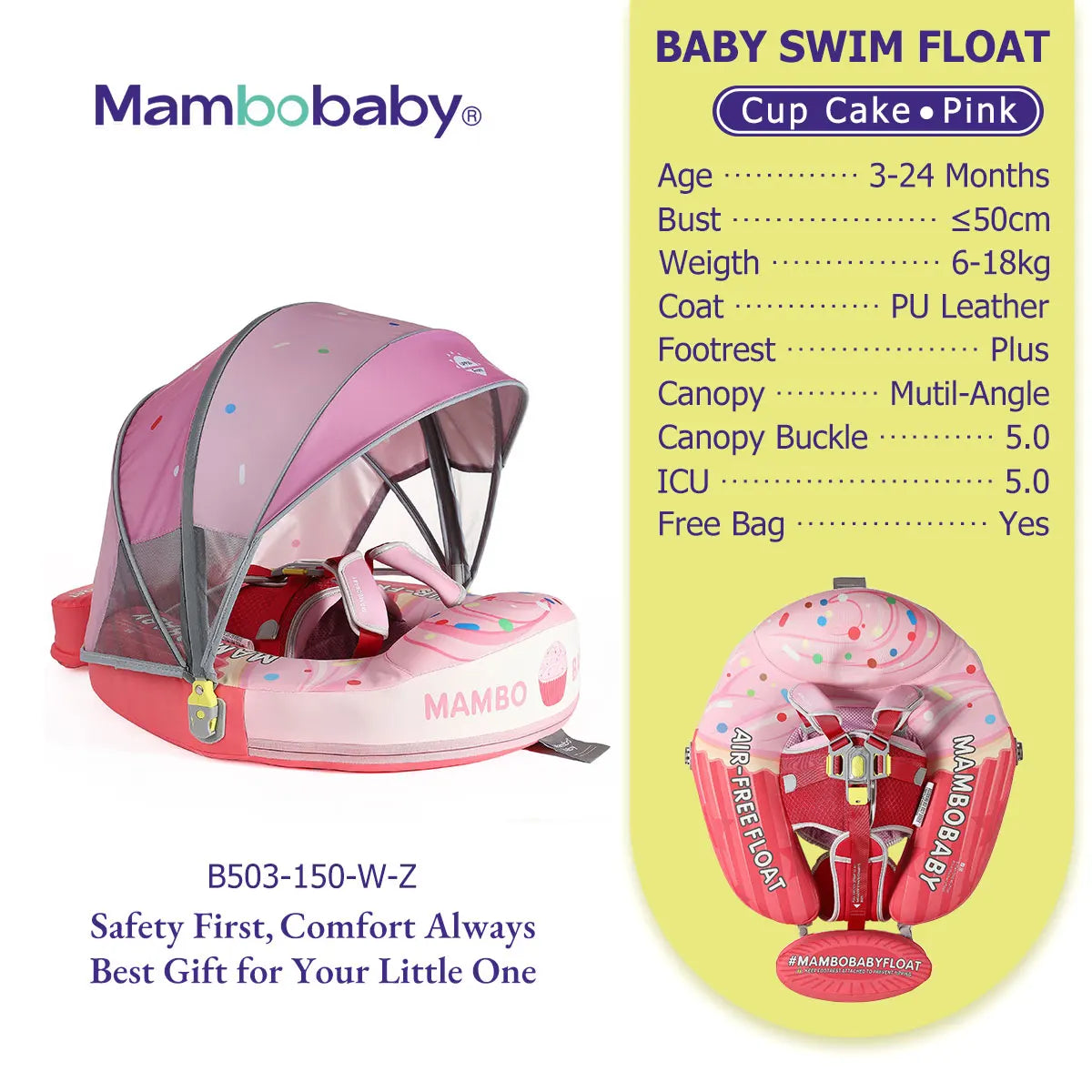 Mambobaby No Inflation Safe Harness Baby Swim Ring Toddler Pool Float 6 To 18 Kg