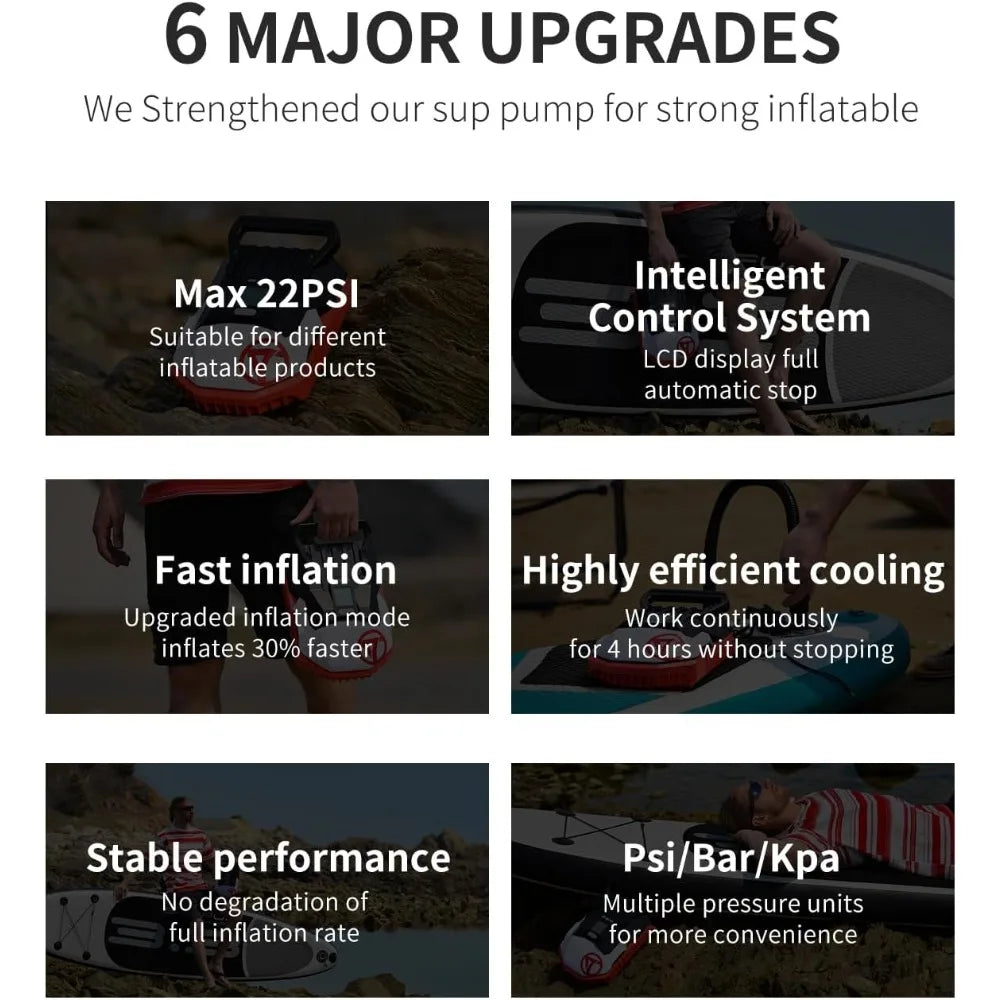 Power up inflatables fast and hassle-free with the Gicle 60 PSI air pump, built for car use and ready to tackle paddle boards, tires, air mattresses, and more.