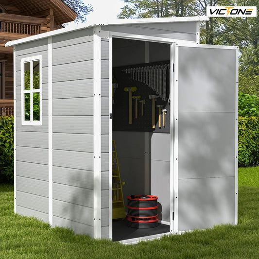 Victone 5x4 Ft Plastic Outdoor Storage Shed With Floor And Lockable Window Door