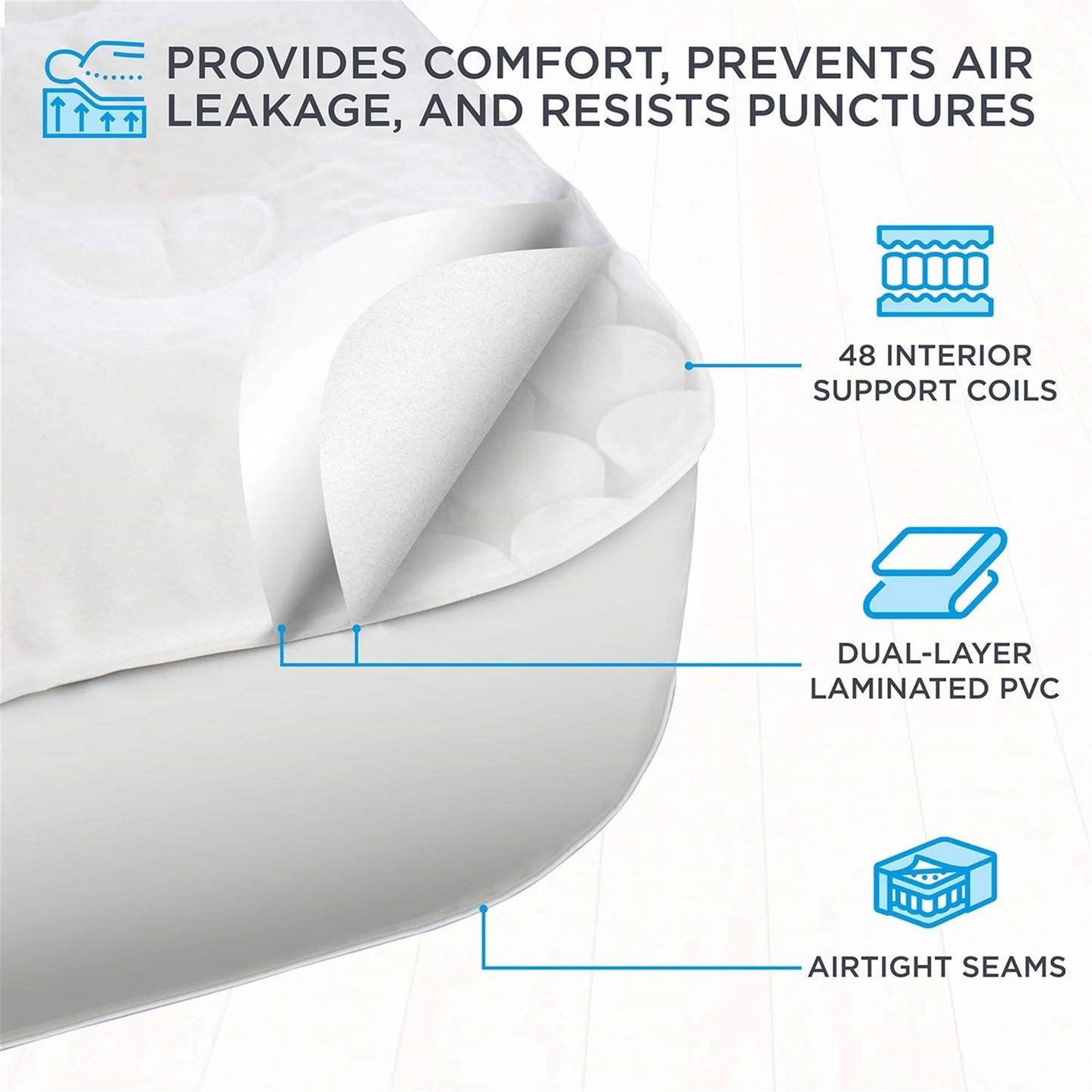 Sleep soundly anywhere with the Ivation EZ-Bed Queen Air Mattress, a portable sleeping solution with a built-in pump and Deflate Defender.