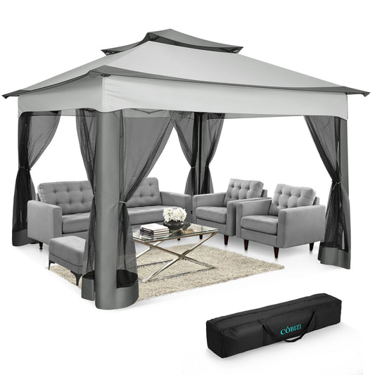 Tooluck brings you a 12x12 pop up gazebo that assembles in minutes, delivering quick shade, mosquito protection, and versatile outdoor shelter for any backyard occasion.