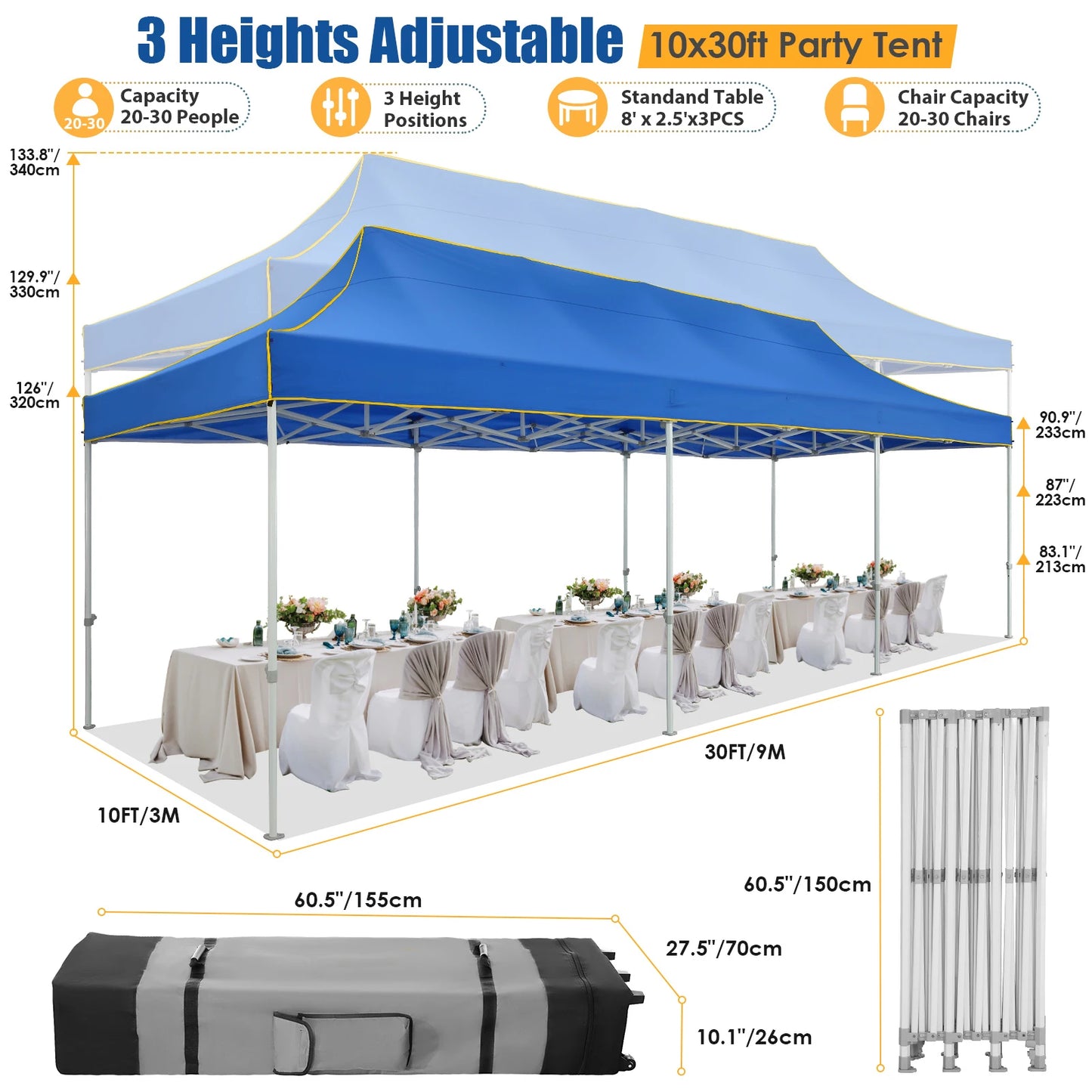 Upgrade your outdoor gatherings with the COBIZICN 10x30ft pop up canopy, a rugged, fast‑set shade solution built for commercial events and everyday use, perfect for weddings, markets, festivals, and backyard parties.
