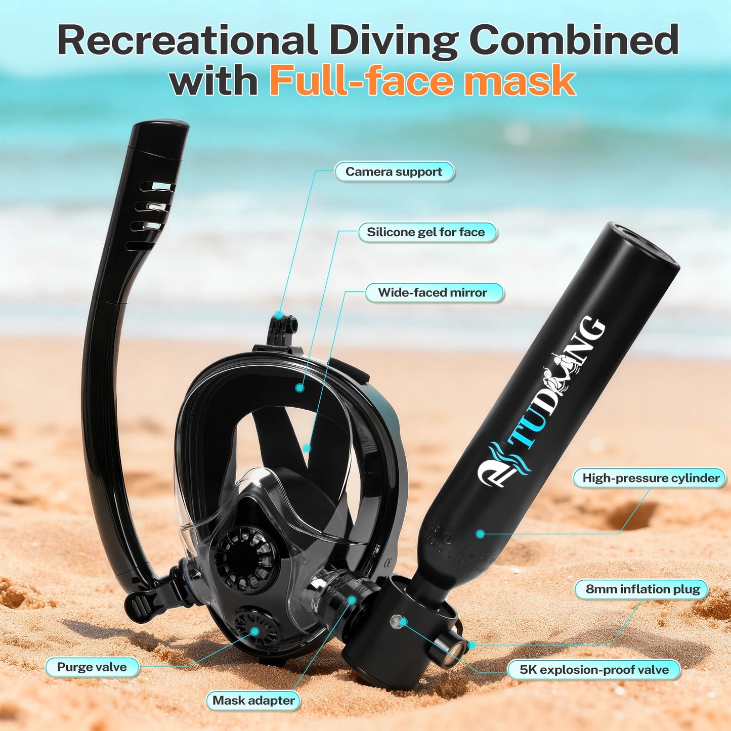 Experience compact, dependable underwater training with the TUDIVING 0.5L scuba tank kit.