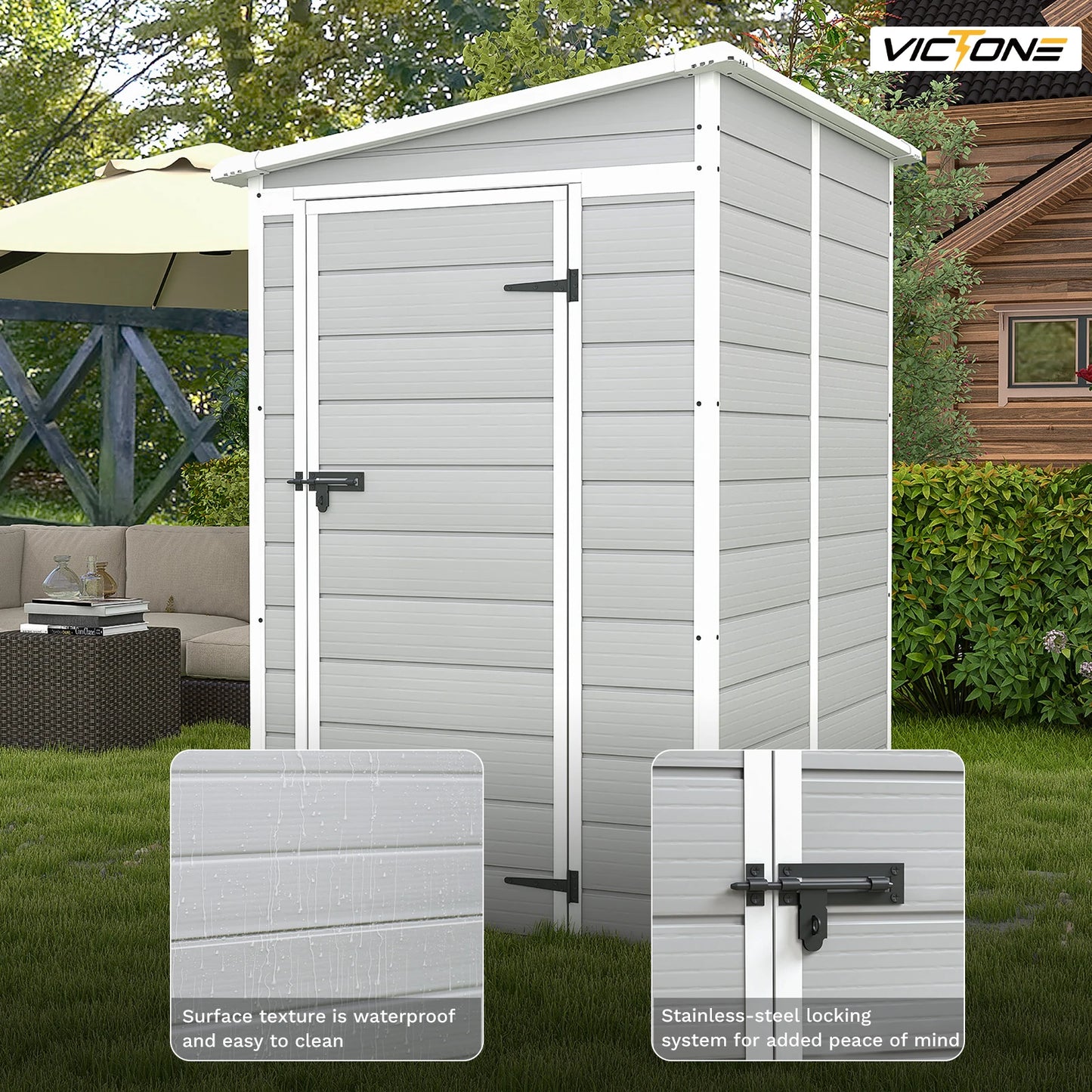 Victone 5x4 Ft Plastic Outdoor Storage Shed With Floor And Lockable Window Door