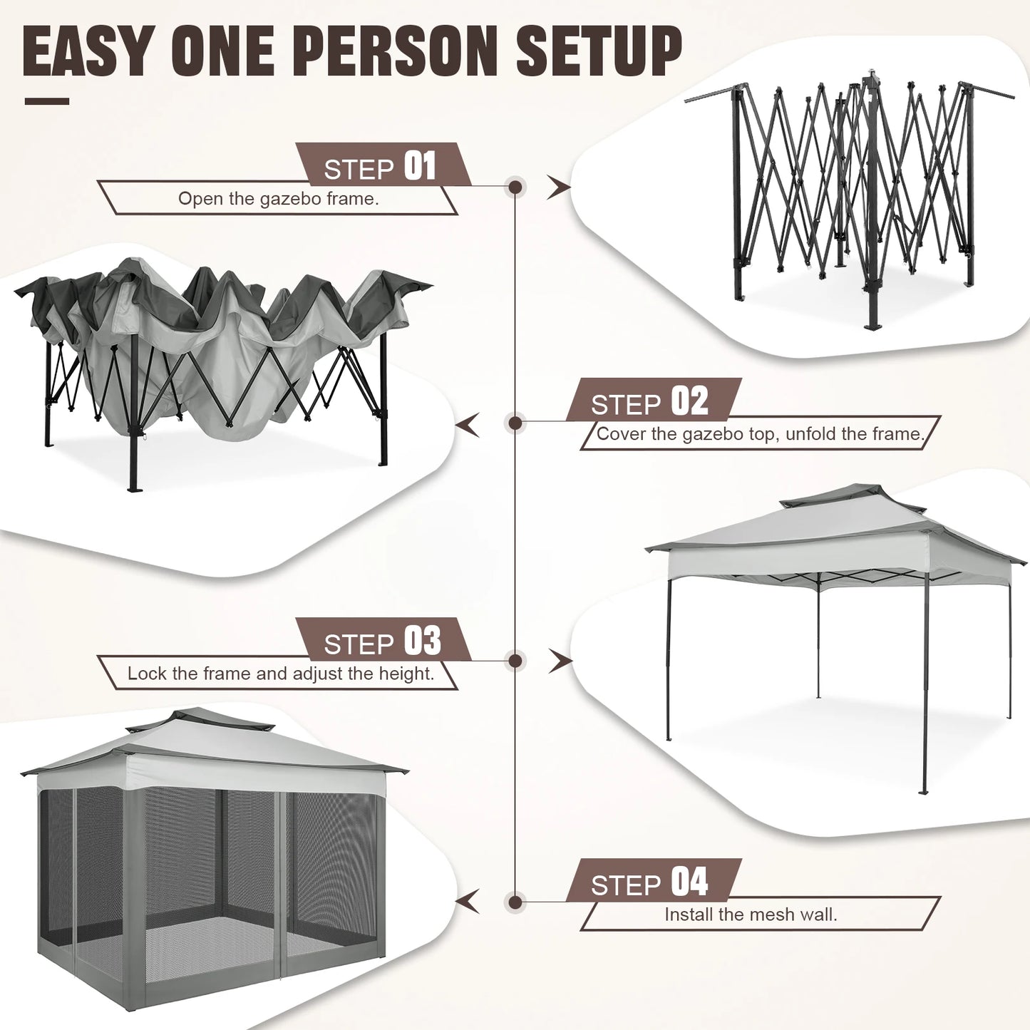 Tooluck brings you a 12x12 pop up gazebo that assembles in minutes, delivering quick shade, mosquito protection, and versatile outdoor shelter for any backyard occasion.