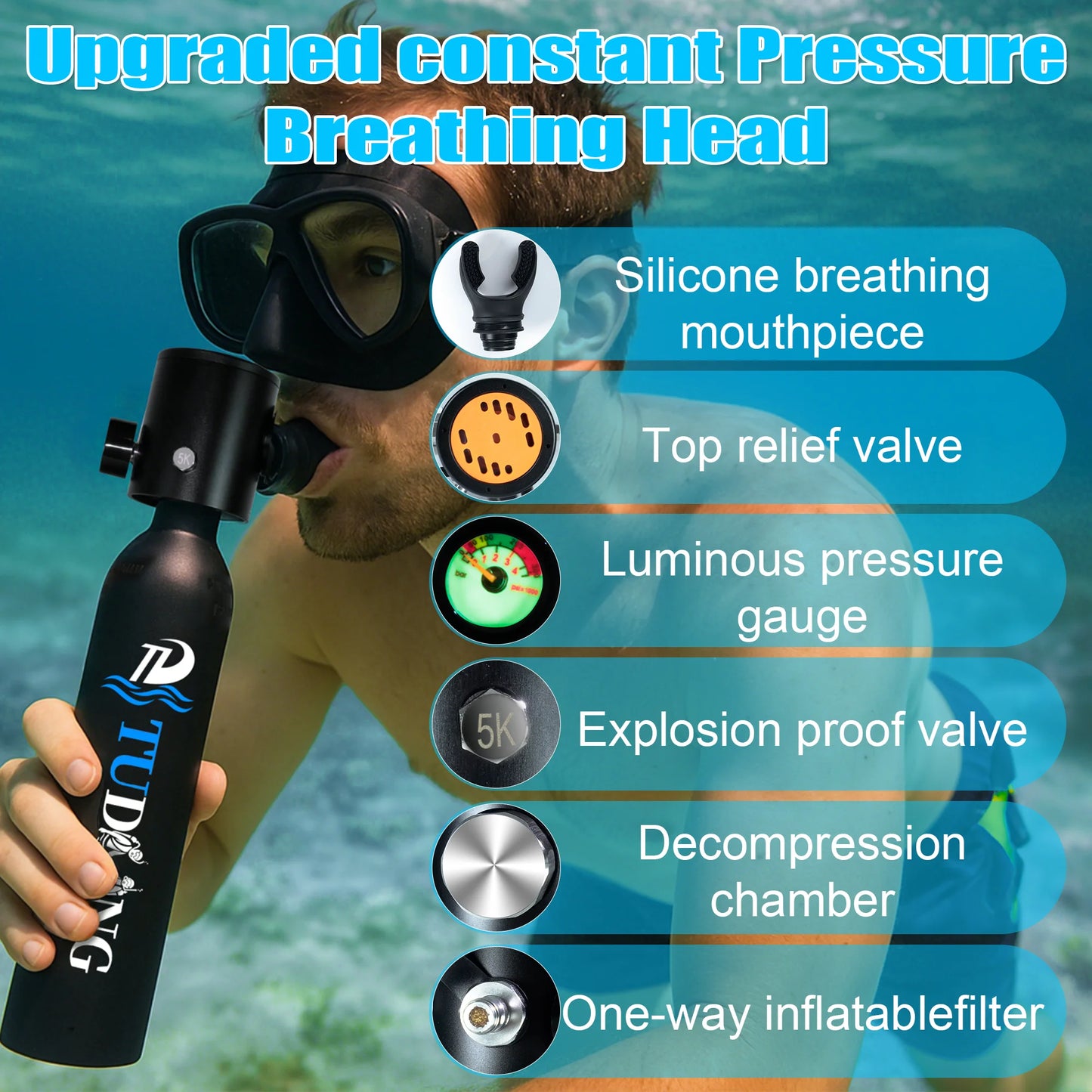 TUDIVING 0.5L Mini Scuba Tank With Diving Mask For Underwater Breathing Training