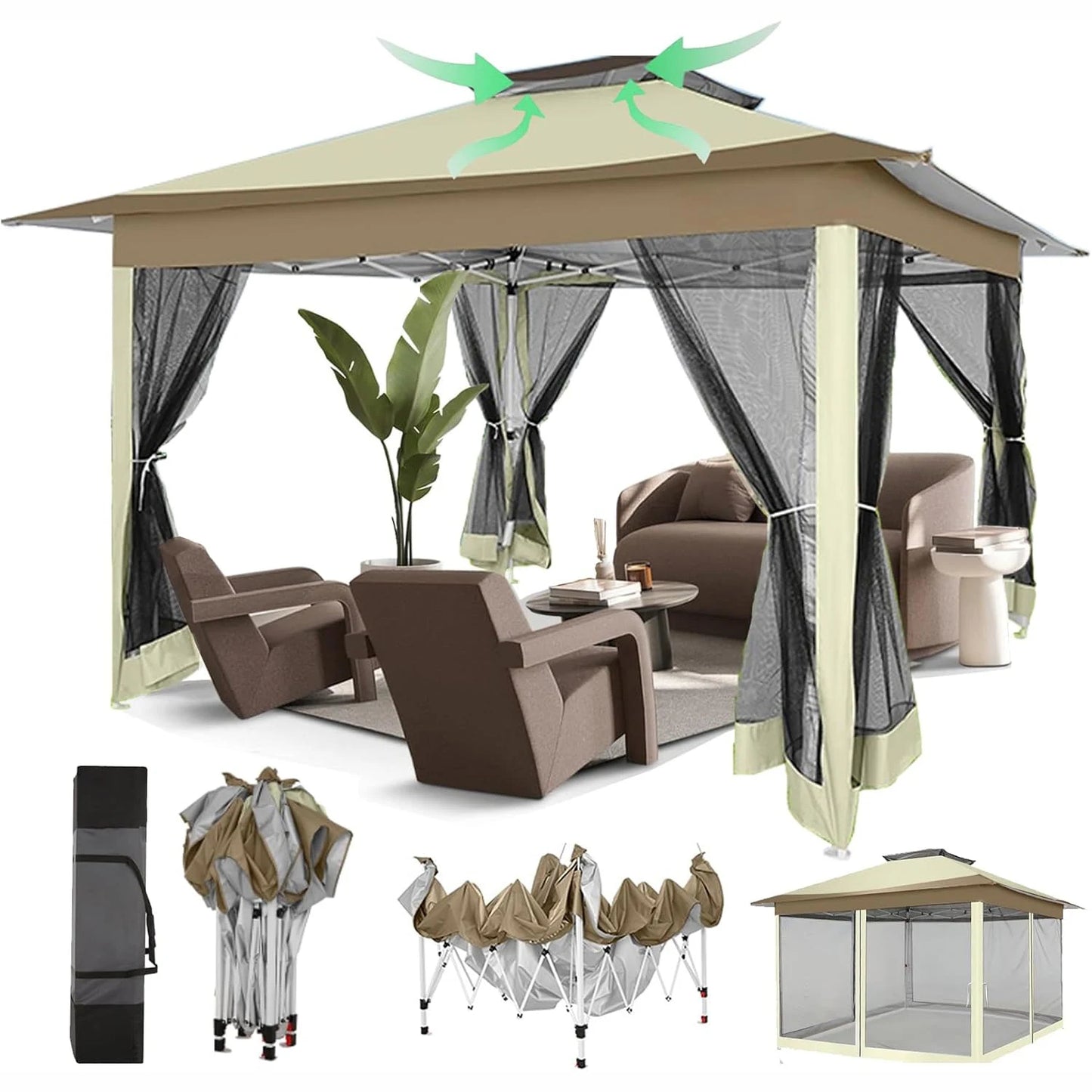 Tooluck brings you a sturdy 12x12 pop up gazebo that lets you enjoy shade, privacy, and comfort anywhere, from backyard barbecues to campsite gatherings.