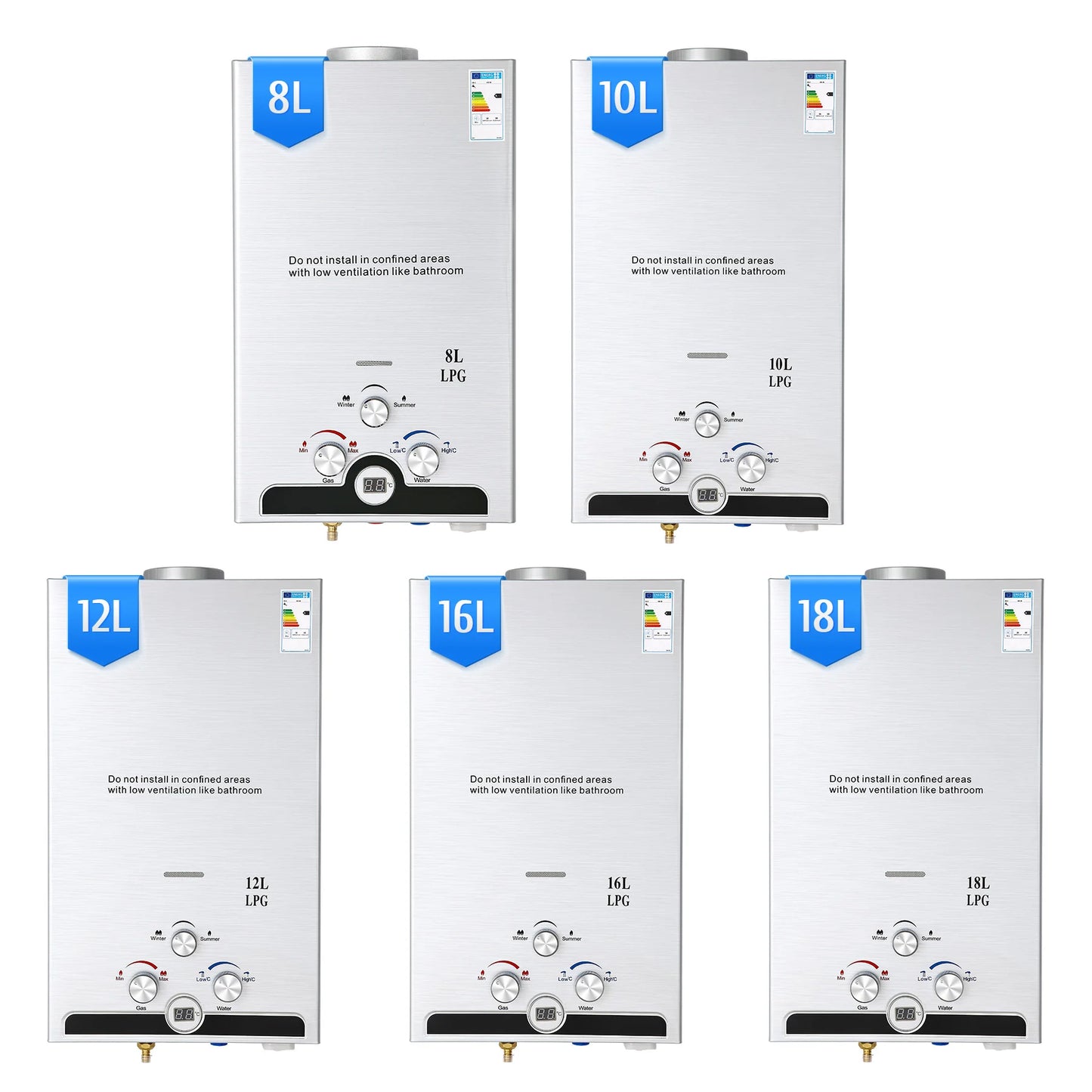 CO-Z Gas Tankless Water Heater 8L-18L Propane Instant Shower Digital Display