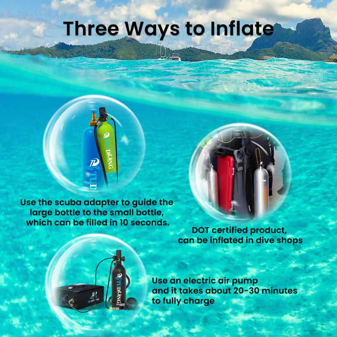 Tudiving 2L Portable Scuba Tank Support for Underwater Work 30 to 45 Minutes