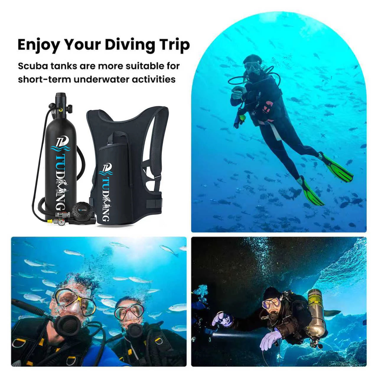 Tudiving 2L Portable Scuba Tank Support for Underwater Work 30 to 45 Minutes