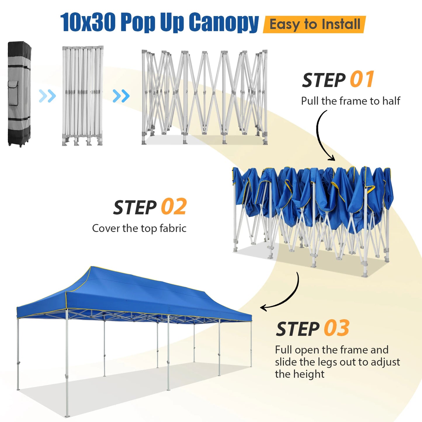 Upgrade your outdoor gatherings with the COBIZICN 10x30ft pop up canopy, a rugged, fast‑set shade solution built for commercial events and everyday use, perfect for weddings, markets, festivals, and backyard parties.