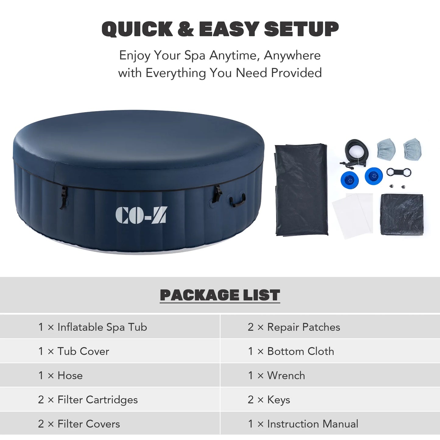 COZ Outdoor Inflatable Hot Tub Spa With Heater 130 Massaging Jets 6 Person