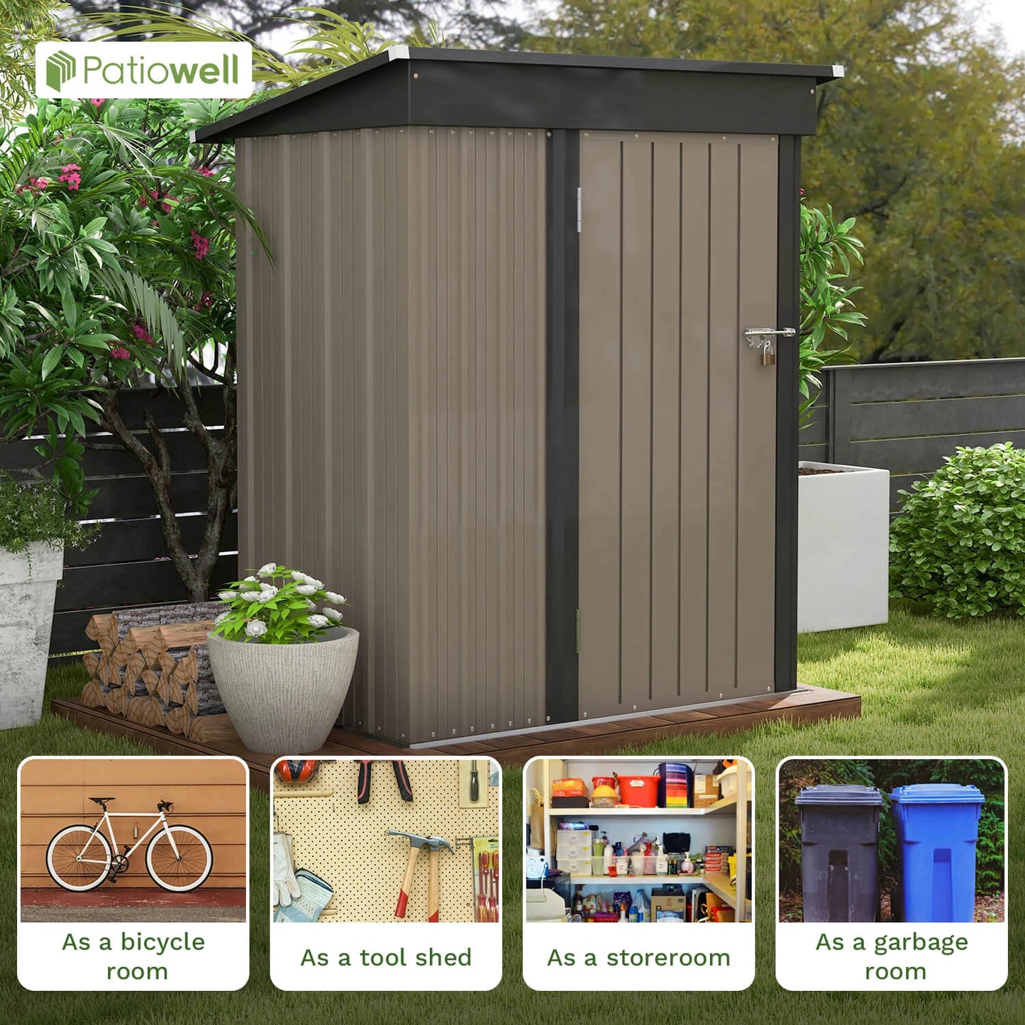 Victone Patiowell 5x3 Ft Outdoor Storage Shed With Lockable Door