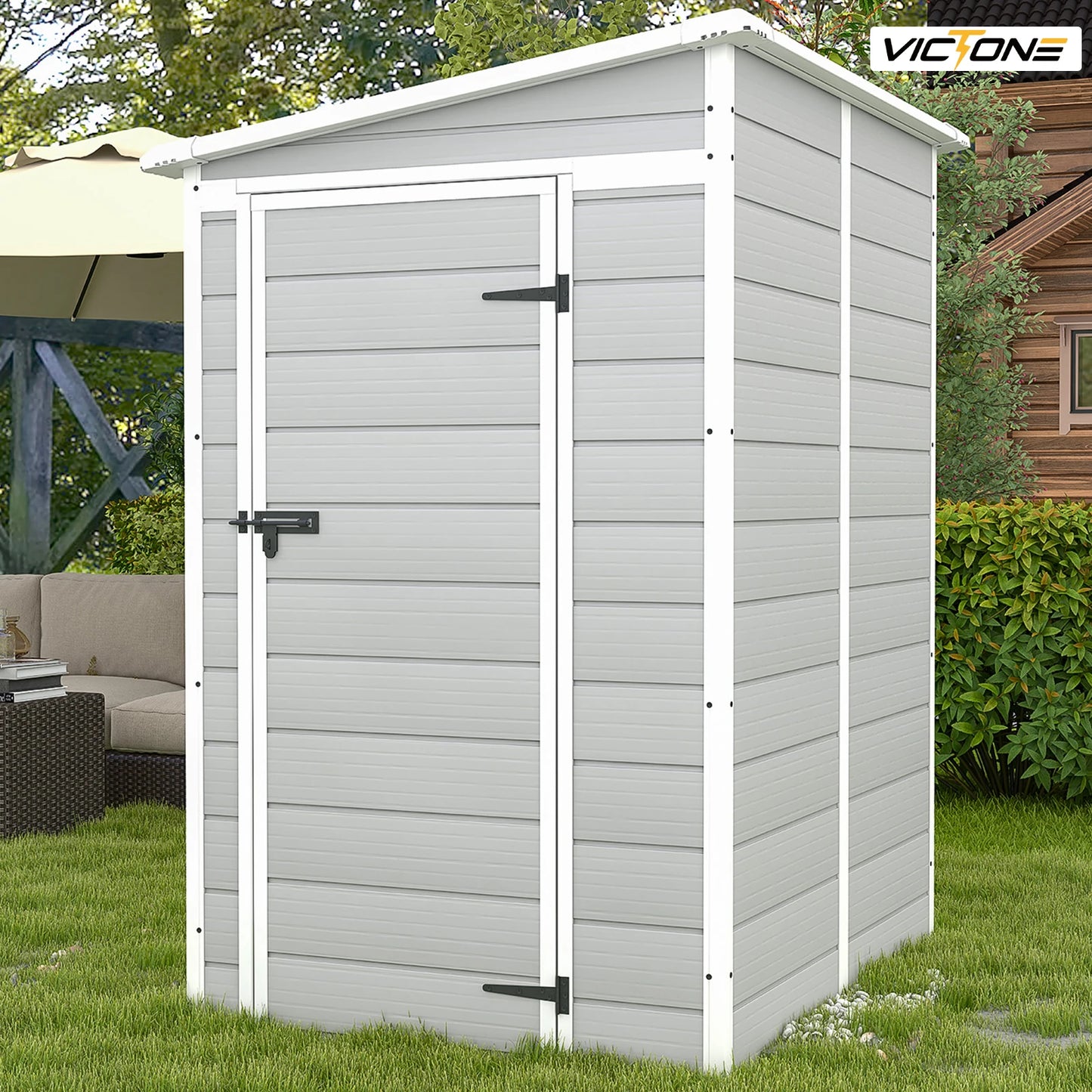 Victone 5x4 Ft Plastic Outdoor Storage Shed With Floor And Lockable Window Door