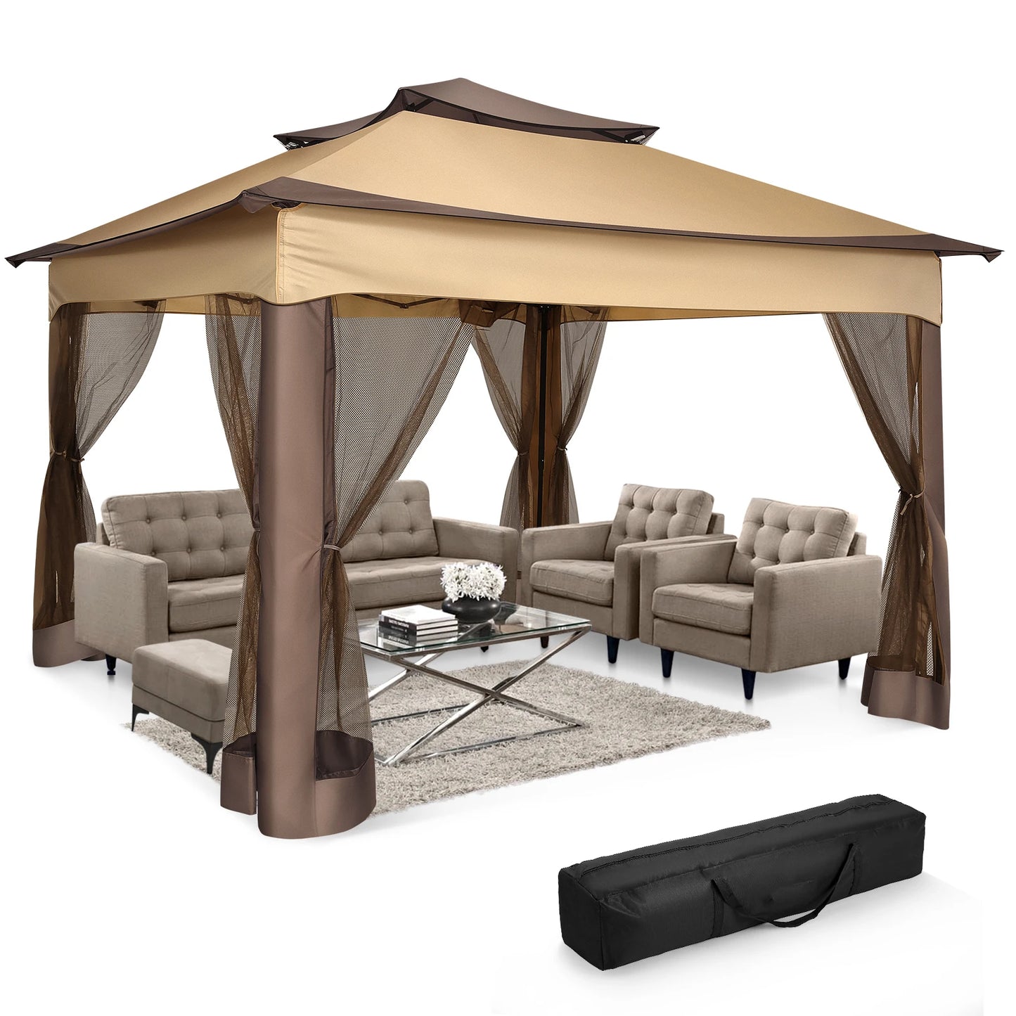 Tooluck brings you a 12x12 pop up gazebo that assembles in minutes, delivering quick shade, mosquito protection, and versatile outdoor shelter for any backyard occasion.