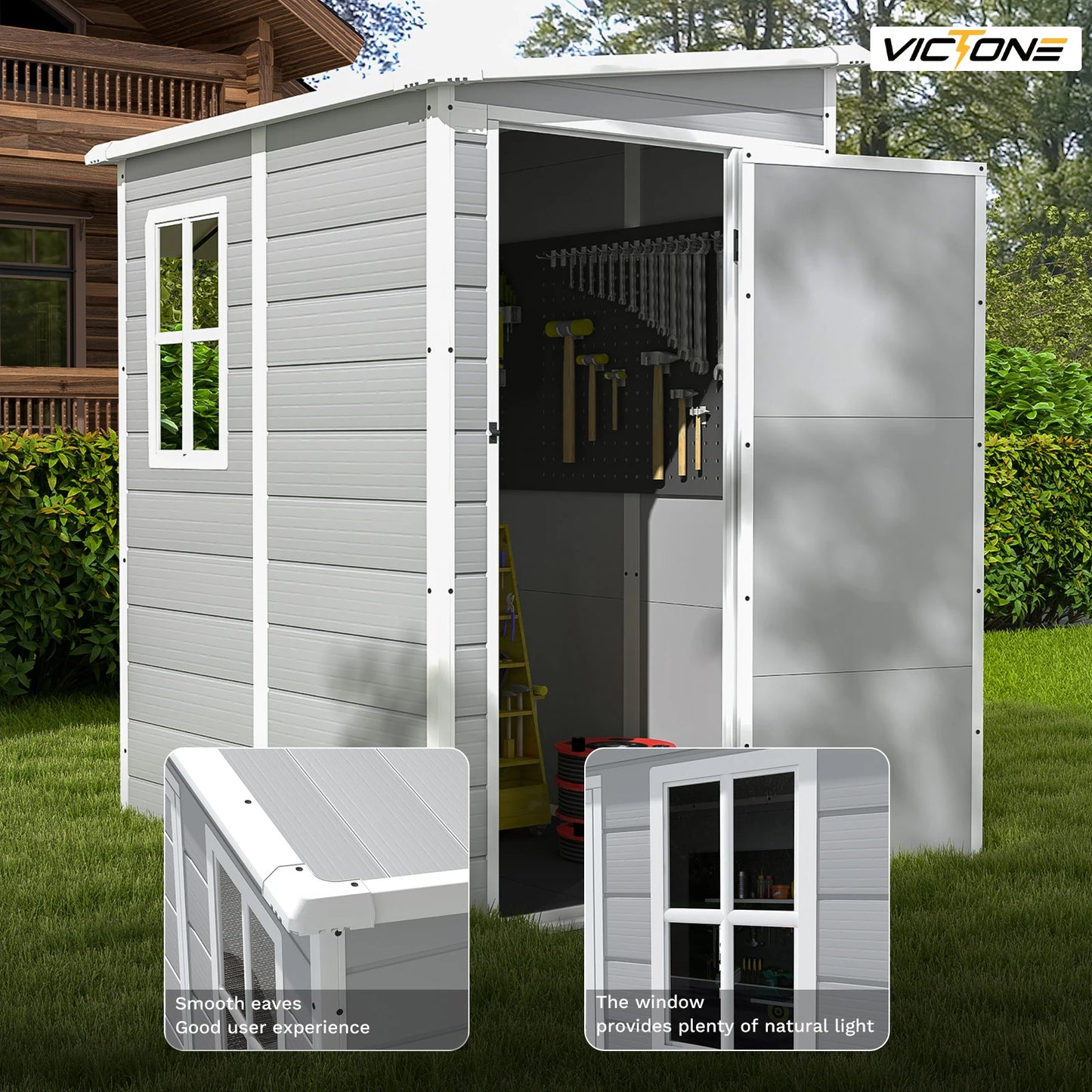 Victone 5x4 Ft Plastic Outdoor Storage Shed With Floor And Lockable Window Door