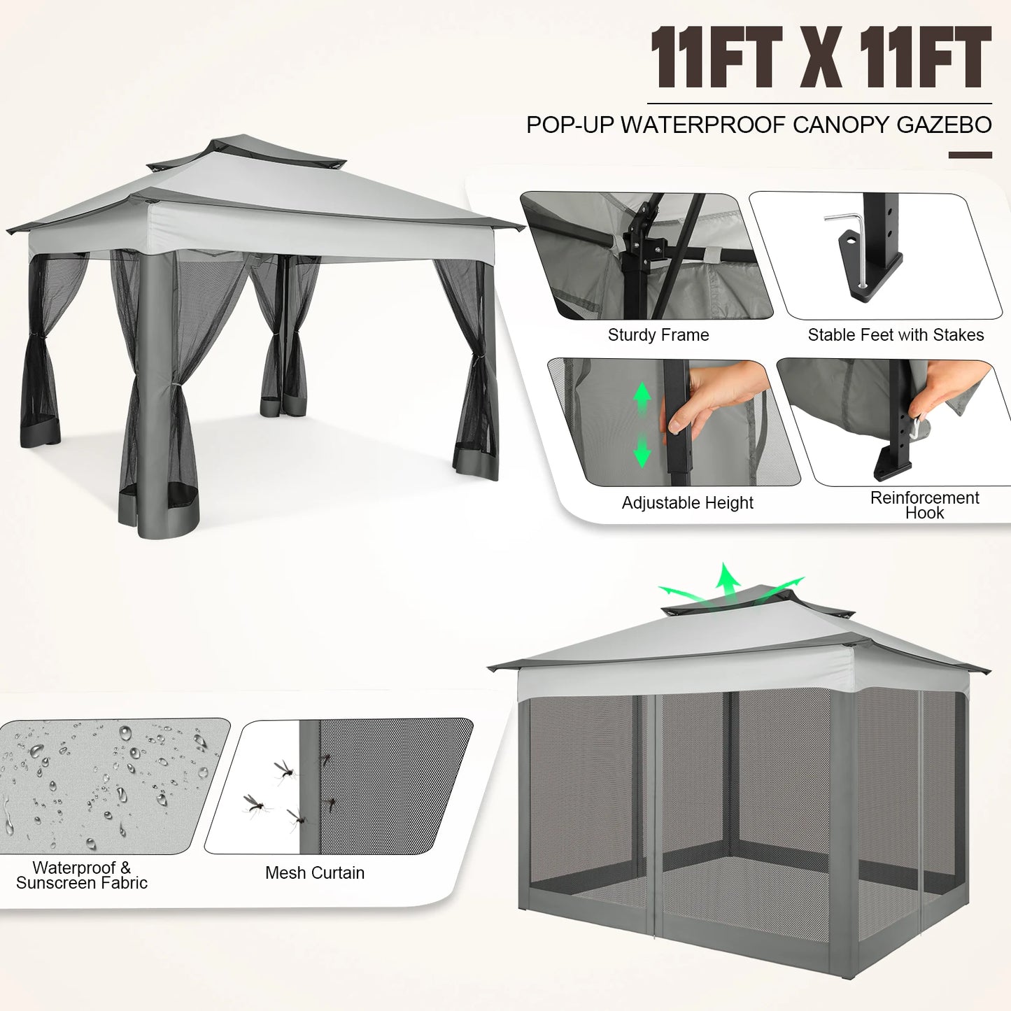 Tooluck brings you a 12x12 pop up gazebo that assembles in minutes, delivering quick shade, mosquito protection, and versatile outdoor shelter for any backyard occasion.
