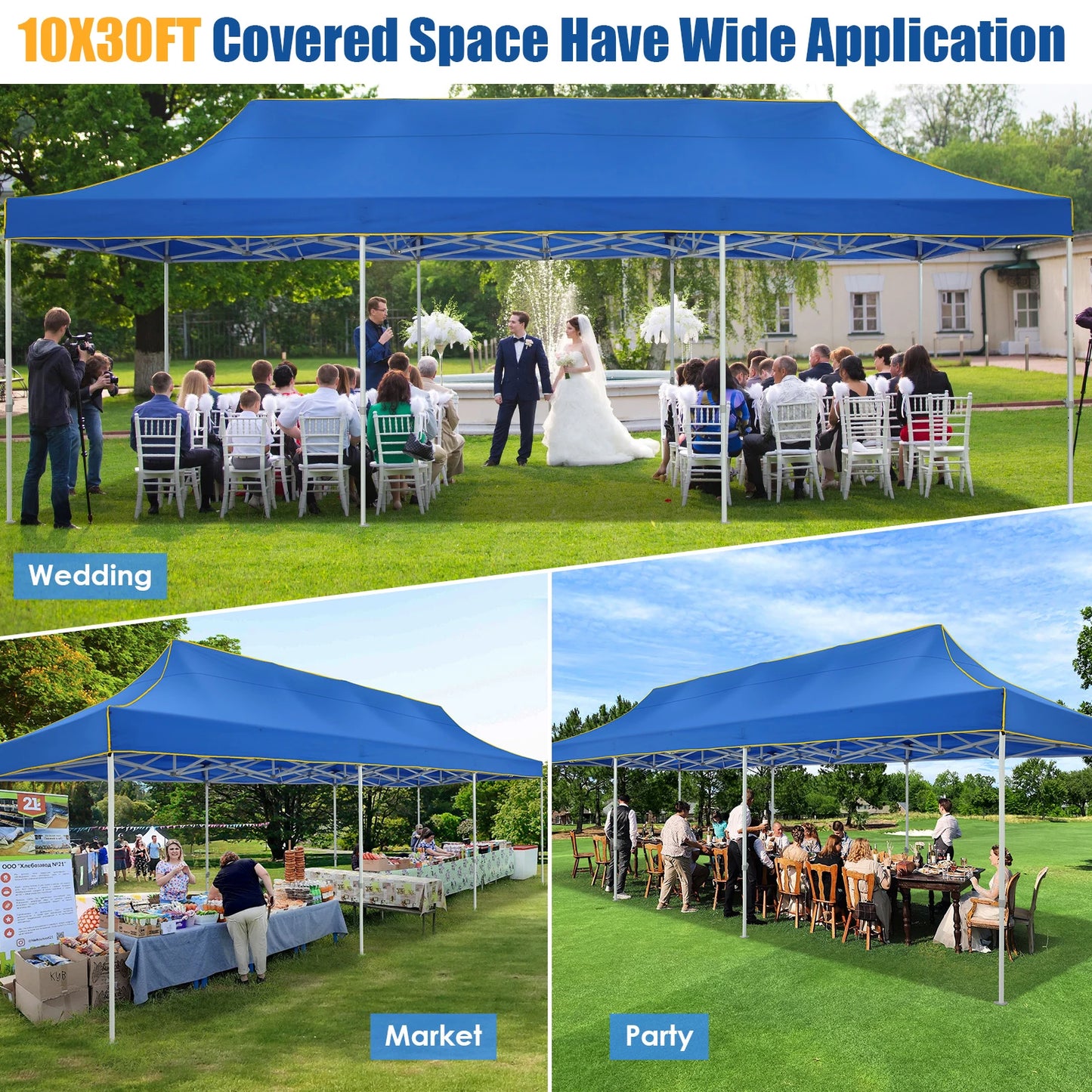 Upgrade your outdoor gatherings with the COBIZICN 10x30ft pop up canopy, a rugged, fast‑set shade solution built for commercial events and everyday use, perfect for weddings, markets, festivals, and backyard parties.