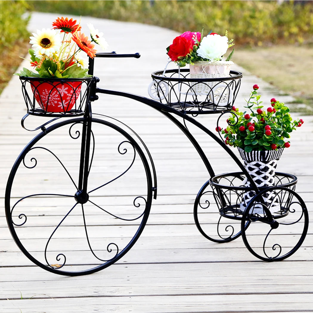 BINGOPAW Tricycle Plant Stand 3 Tier Flower Pot Cart For Garden Patio