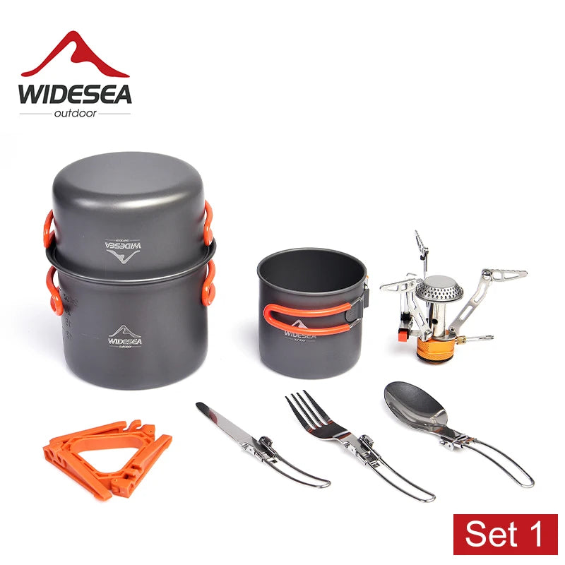 Widesea Camping Cookware Set 1L Portable Pot Cup Stove Outdoor Tableware