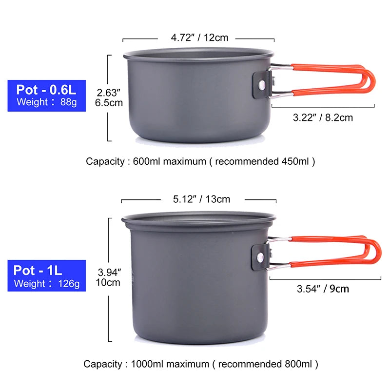 Widesea Camping Cookware Set 1L Portable Pot Cup Stove Outdoor Tableware