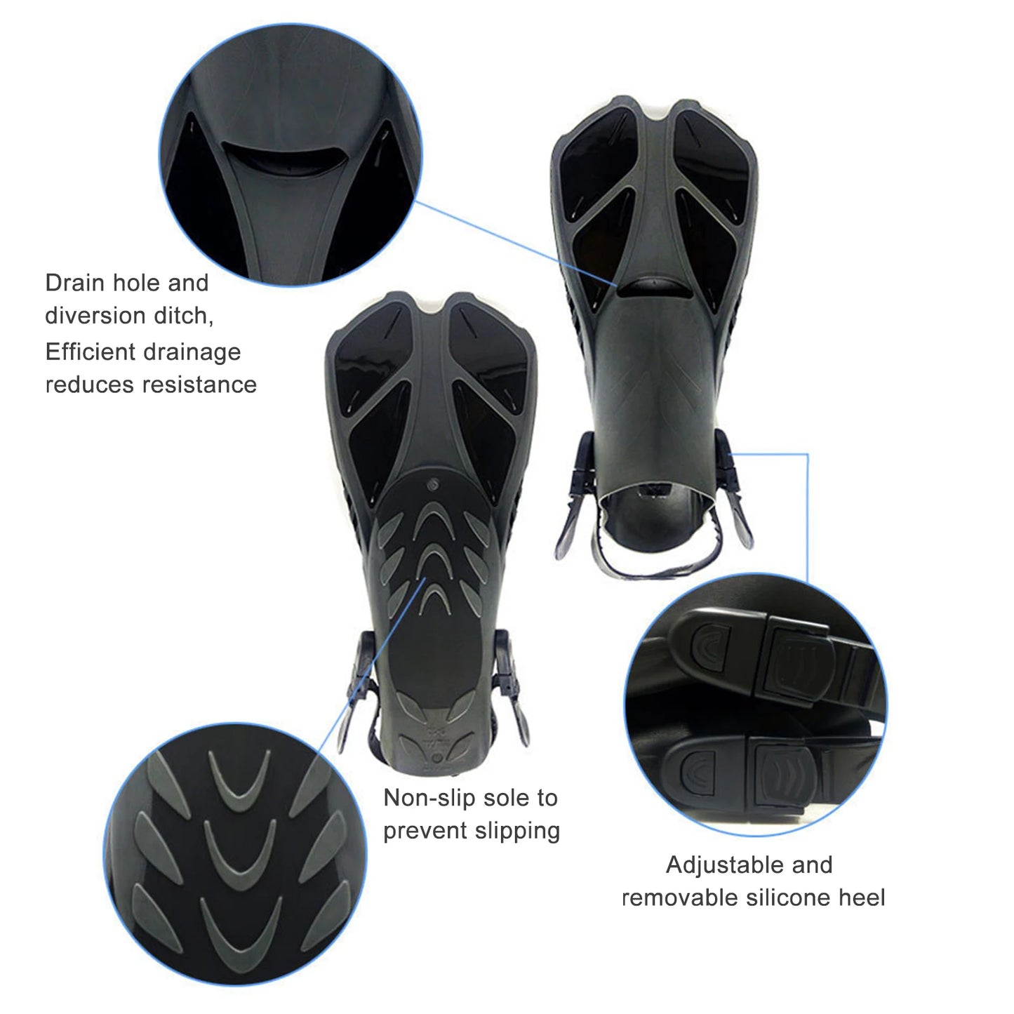 Flippers Short Adjustable Swim Fins For Scuba Diving And Snorkeling